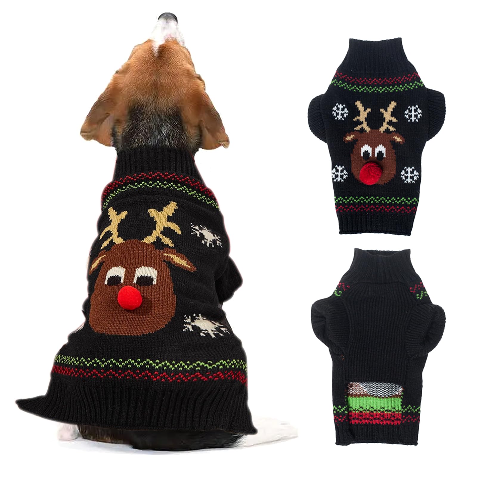 MAINOSHY Christmas Dog Jumper Dog Sweater Reindeer Jumper Coat Apparel Knitwear Pet Winter Clothes Xmas Dog Holiday Sweaters for Small Medium Large Dogs Winter Wearing Costume