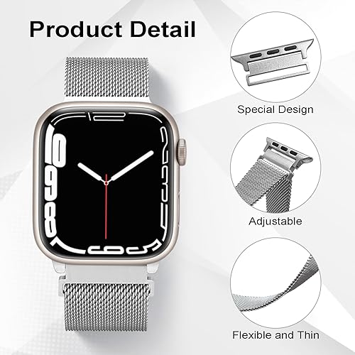 Miniatura 3 de Correa milanesa de metal compatible con Apple Watch Band de 1.496 in, 1.575 in, 1.614 in, 1.654 in, 1.732 in, 1.772 in, 1.772 in, correa magnética
