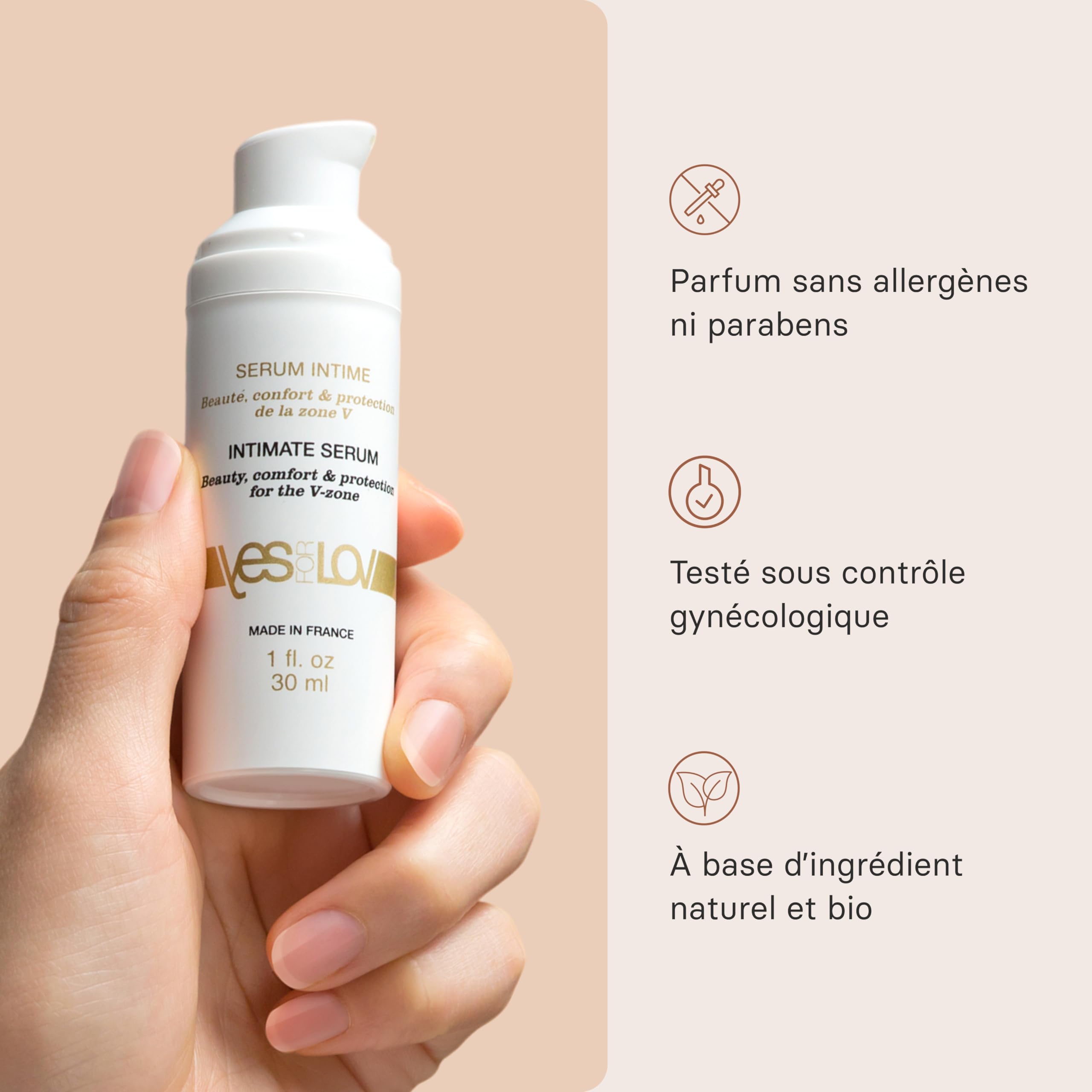 YESforLOV Gel Intime Femme Hydratant & Apaisant Sérum | Soin Vulvaire Naturel à 99,52%| Crème Sans Parabens Ni Allergènes Anti-Sécheresse, Démangeaisons et Irritations | Fabriqué en France 30ml