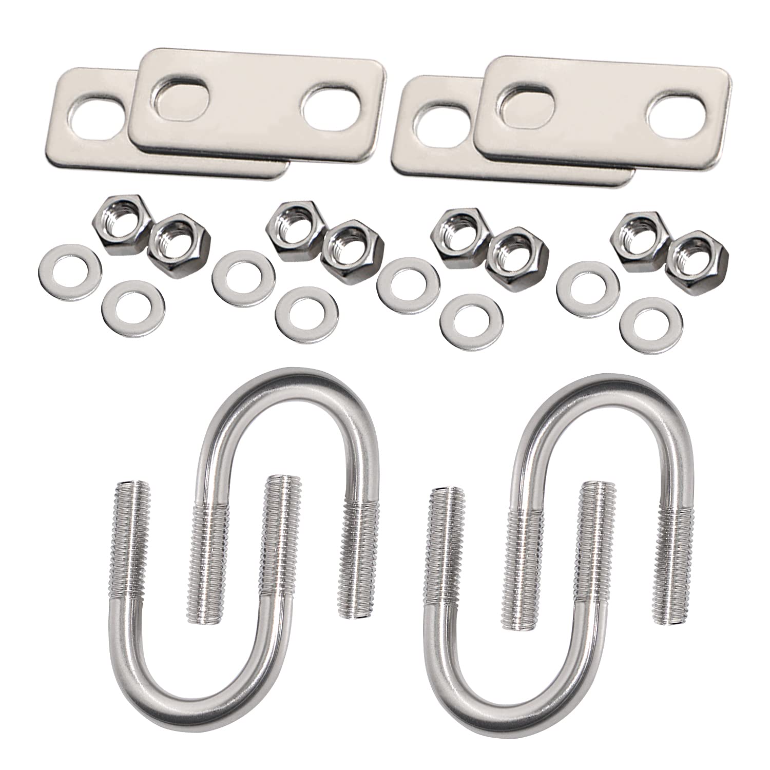 U Bolt, 4 Sets 1.5'' (38mm) Inner Width 304 Stainless Steel M6 Round U-Bolt with Plate Screw Nut Fastene, Suitable for 35/36mm Pipe, Boats, and Other Home and Industrial Applications, Silver