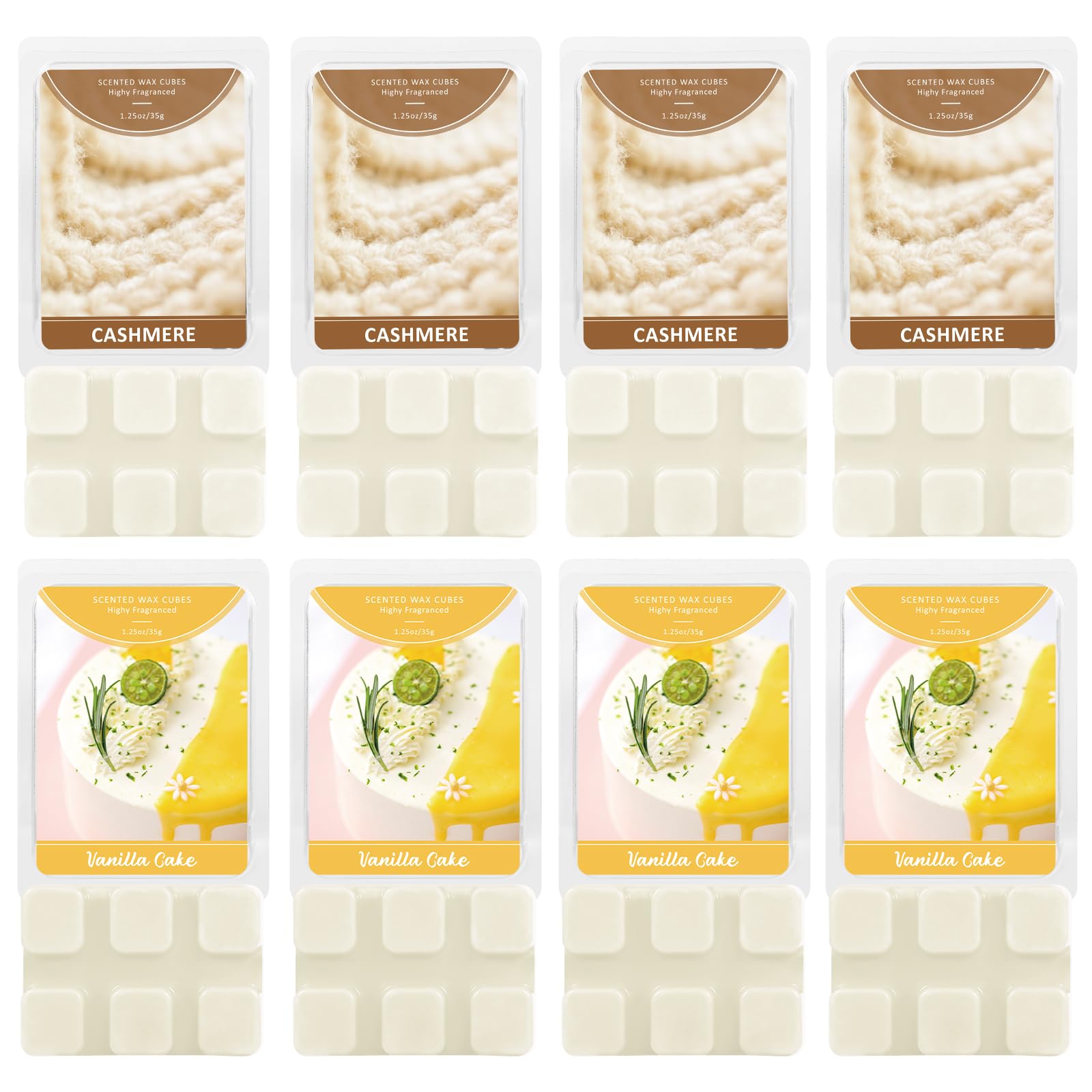 SCENTORINI Wax Melts, Scented Wax Cubes, 4 Cashmere &amp; 4 Vanilla Cake Scent