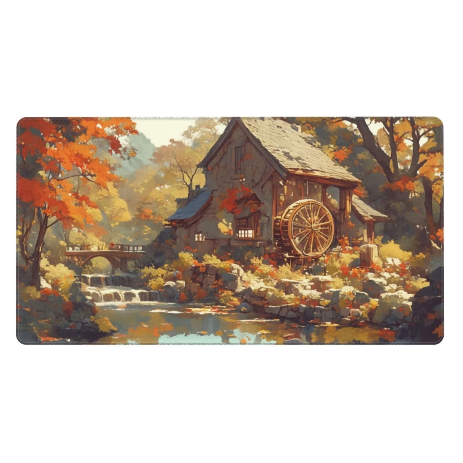 Alfombrilla de Ratón Gaming Grande XXL 1200x600x4mm con Bordes Cosidos Tela Micro Tejido, Base de Goma Antideslizante y Mouse Pad, para Teclado Jugadores Escritorio PC, Oficina Maderas de Cabaña Y5013