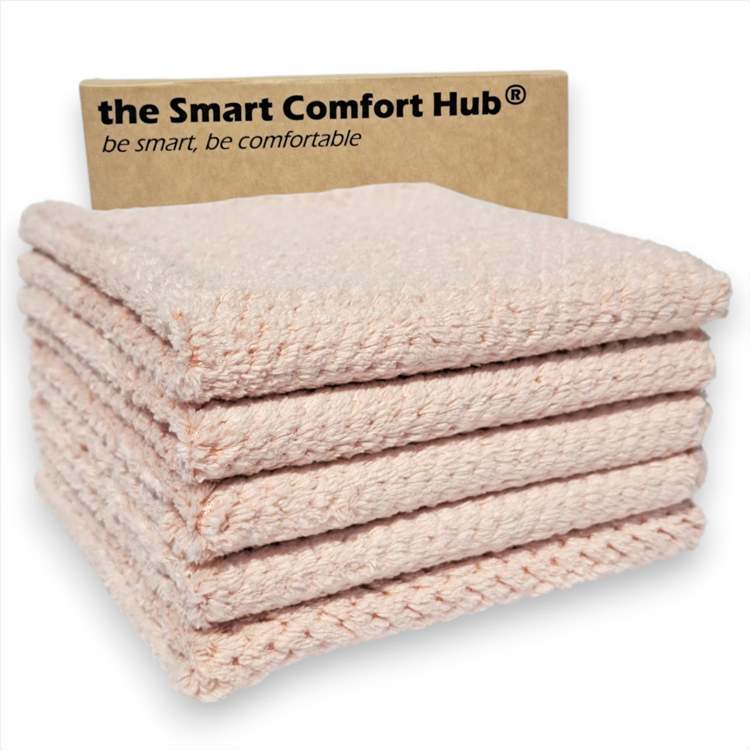 the Smart Comfort Hub Thick Microfibre Coral Fleece Cleaning Cloths, Pack of 5, Super Absorbent, Lint-Free, Fast Drying, Reusable and Multiuse Cleaning Cloths, 30x30cm (Dark Pink Coral Fleece)