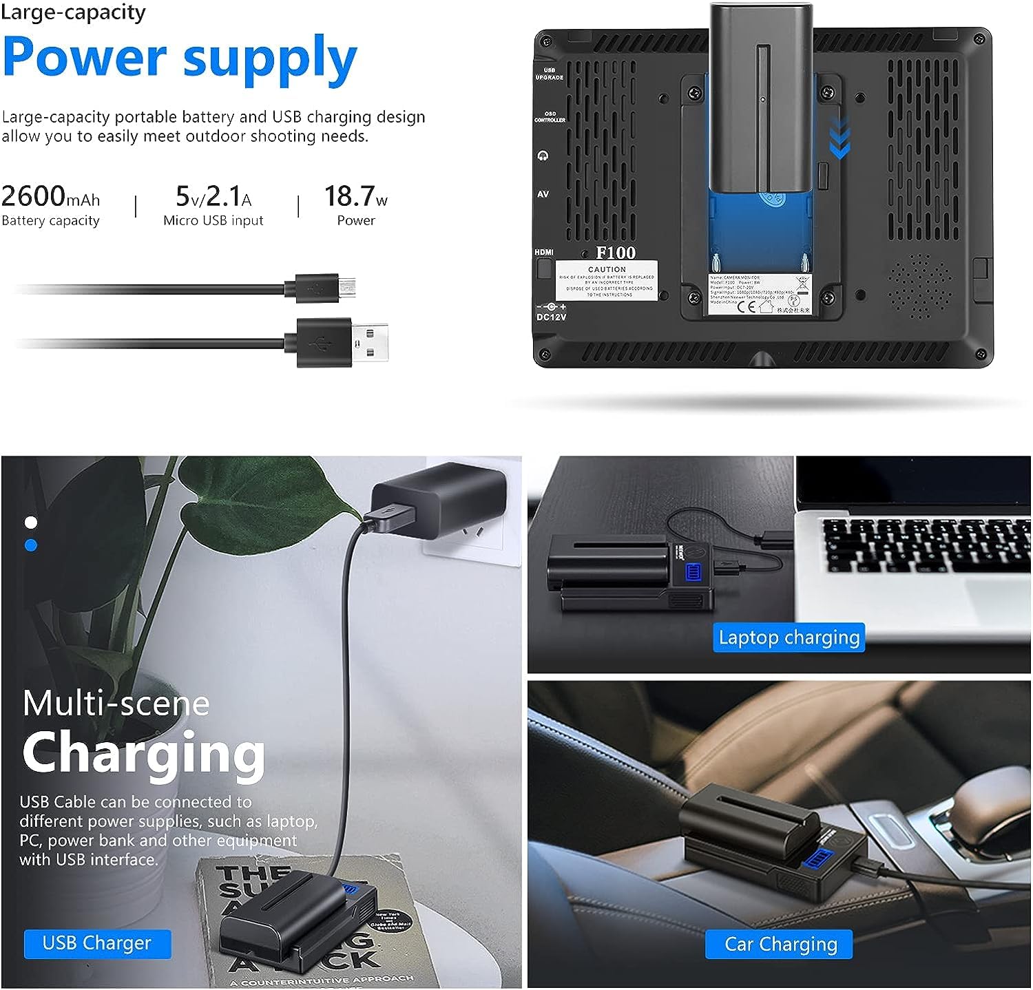 Neewer F100 7インチ カメラモニター BAT＆充電器＆シェード付 NEEWER F100 7 Inch External Camera Monitor | Field Monitor