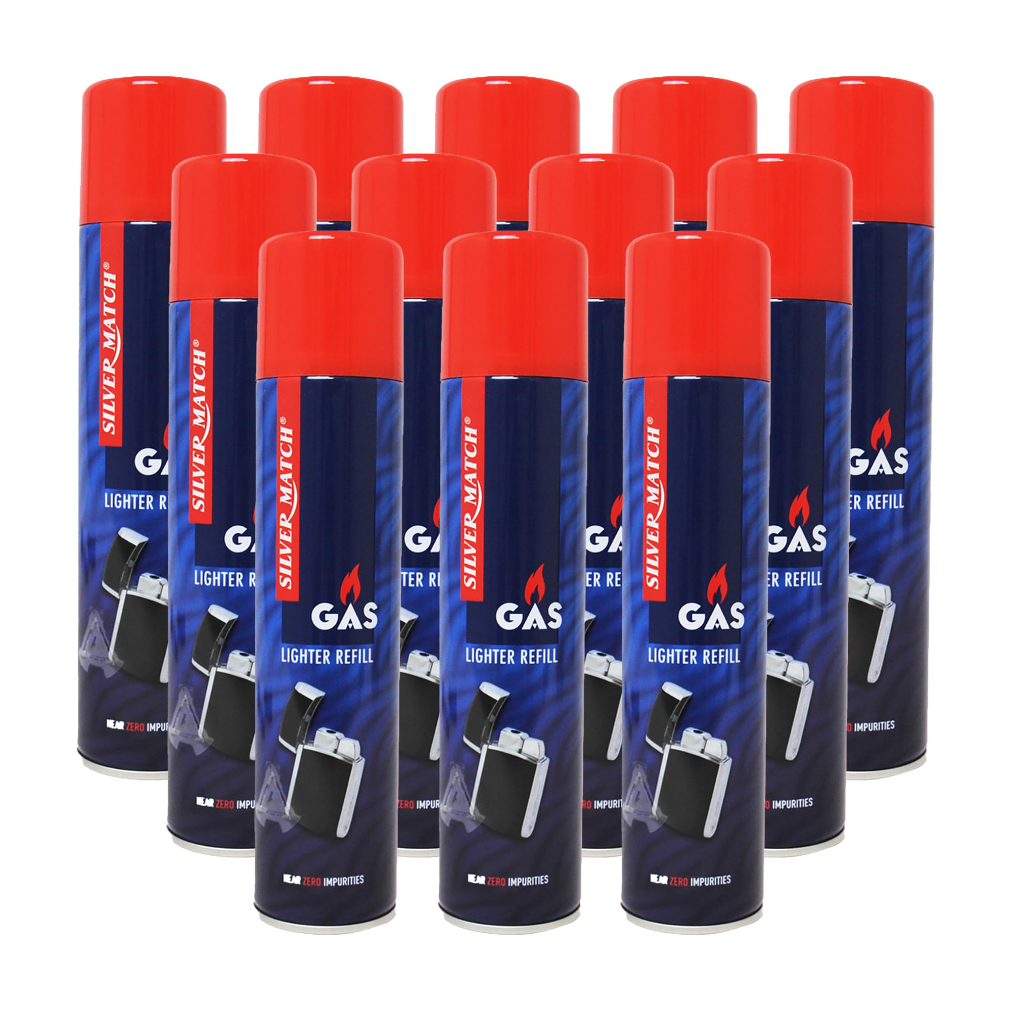 12 x Gas para mecheros de 300 ml para mecheros con 5 adaptadores | Near Zero Impurities | Quemador de flambeo | Recambio de gas de gas | Mechero de tormenta