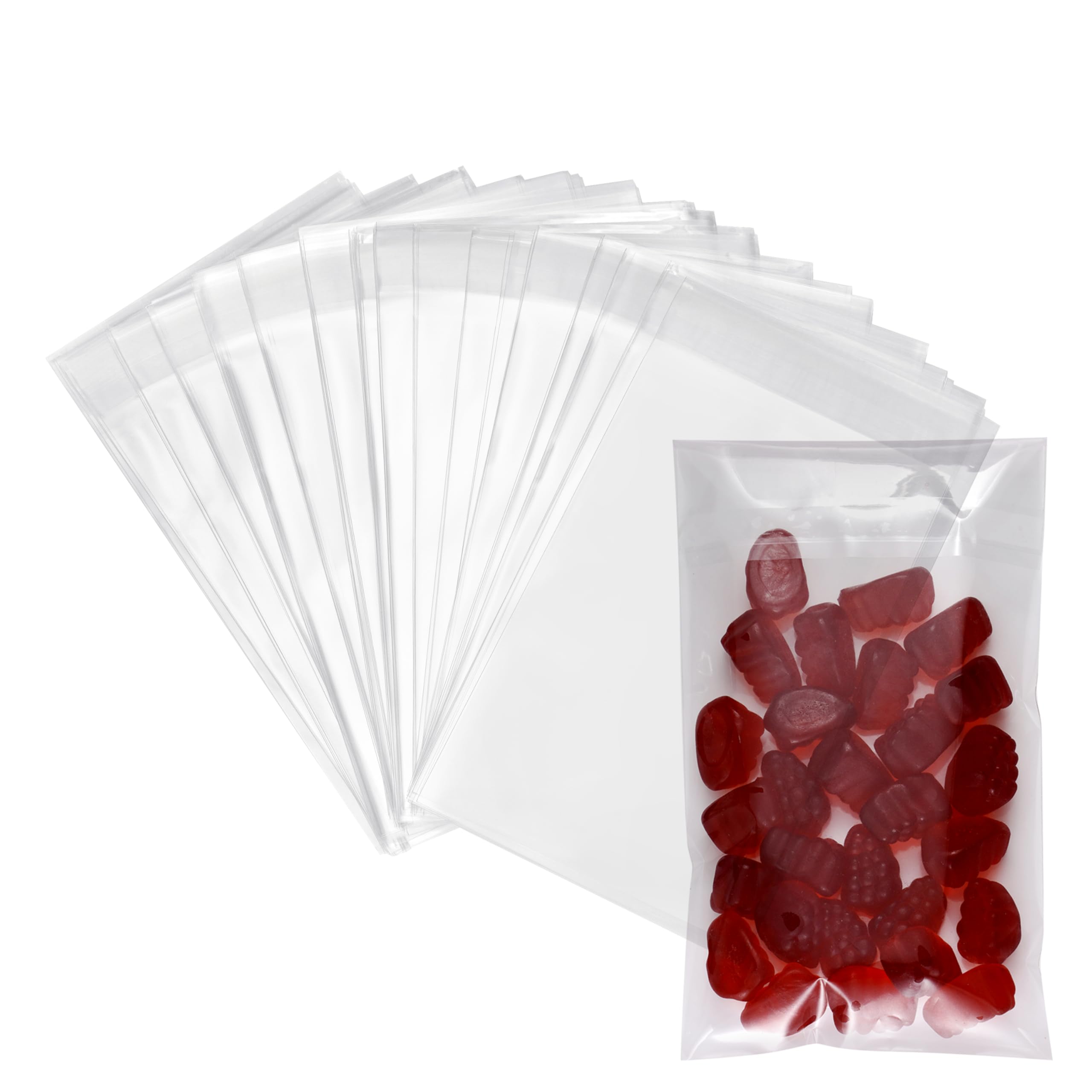 BakeBaking 200ct Clear Poly Bags Adhesive 5'' x 7'' (12.7 x 17.8cm) - 1.4 Mil Extra Thick OPP Plastic Bags for Cookie Candy Buffet Goody Envelopes