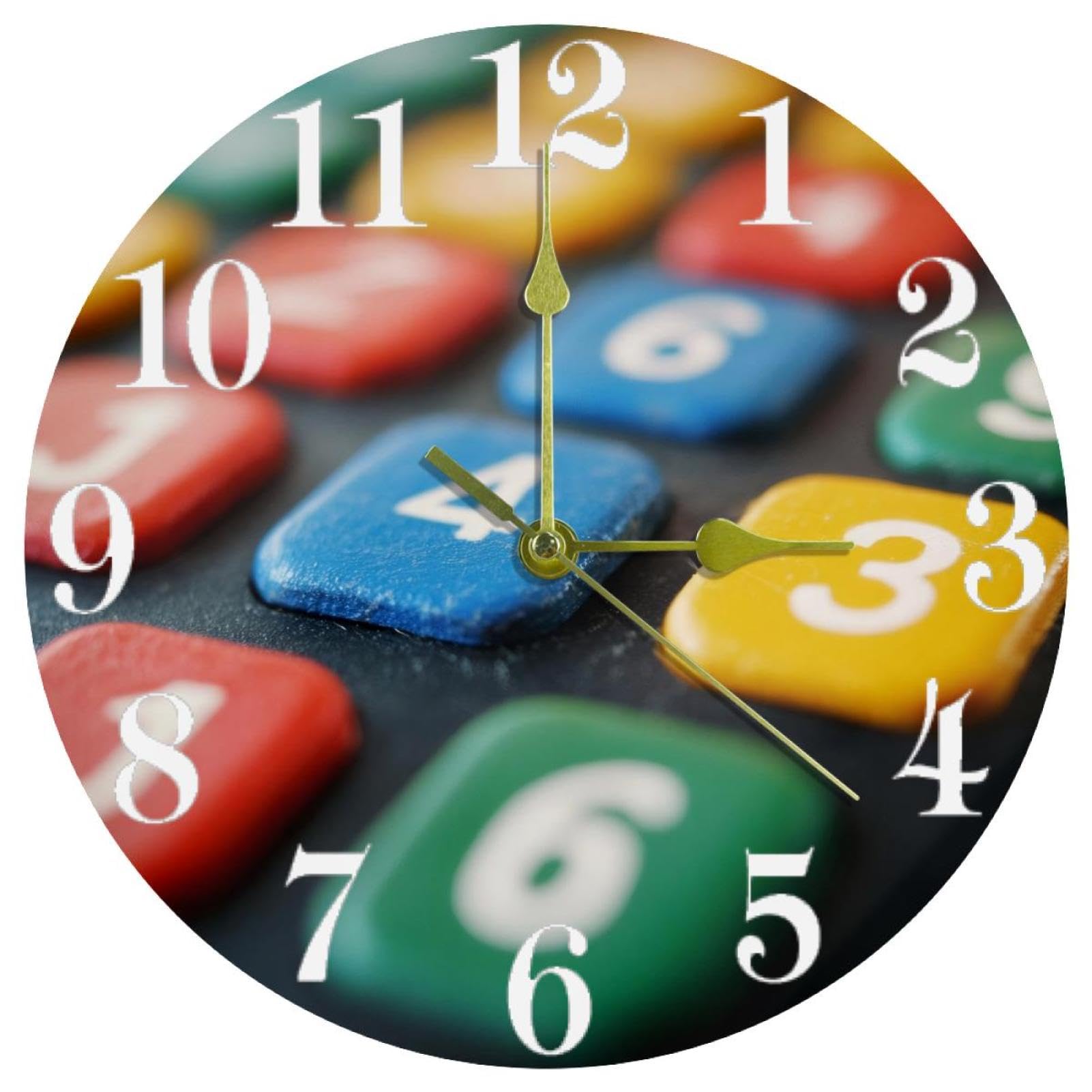 Horloge murale ronde sans tic-tac avec grands chiffres de couleur