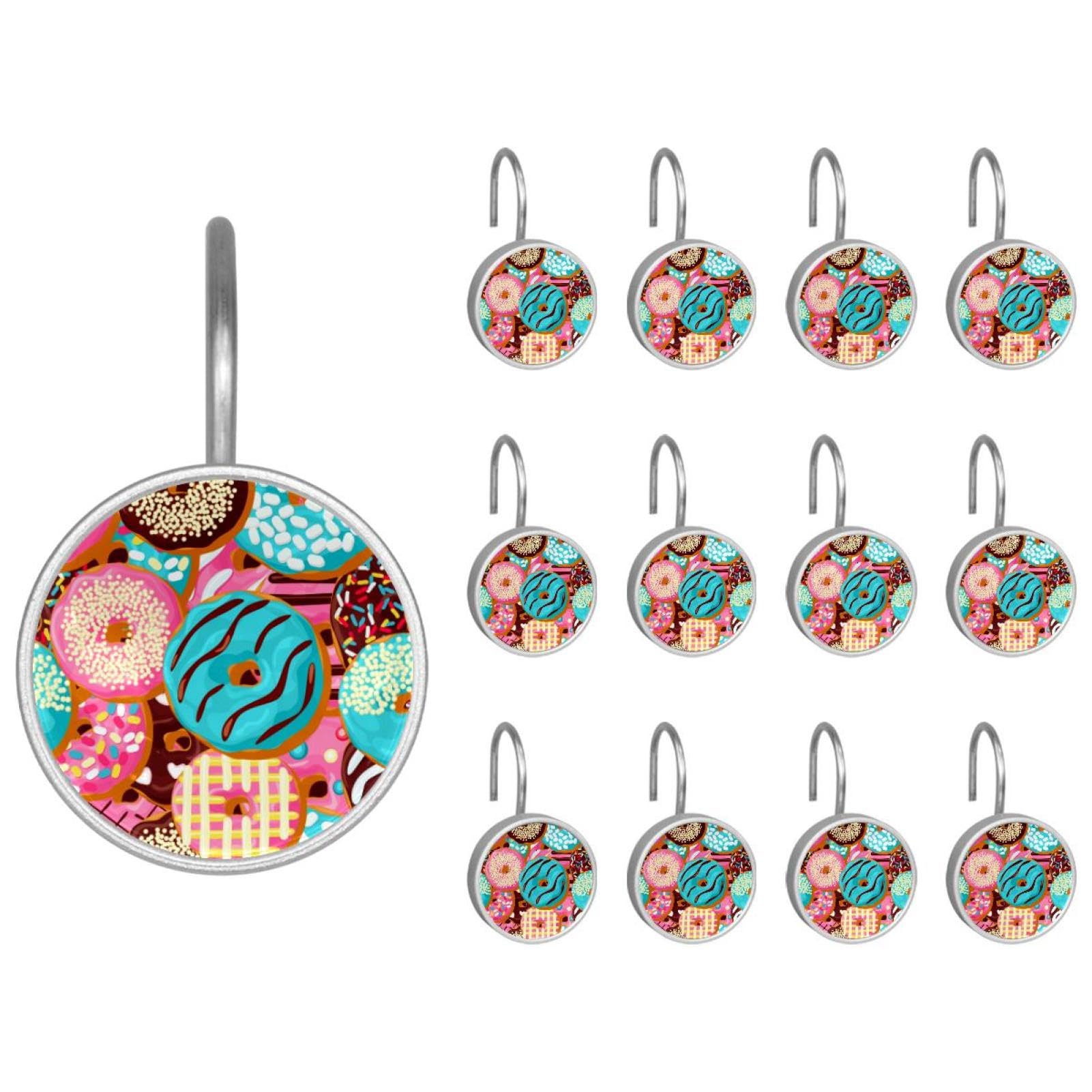 Crochets de rideau de douche en acier inoxydable antirouille, finition donut x12