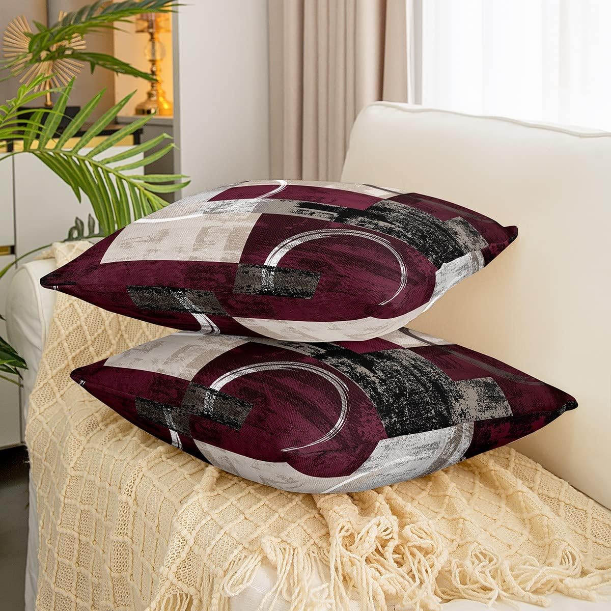 Erosebridal Set of 2 Purple Ombre Art Throw Pillow Covers Modern Retro Circular Circle Pillow Covers,Abstract Round Oil Painting Graffiti Cushion Covers 24x24,Gradient Brown Black