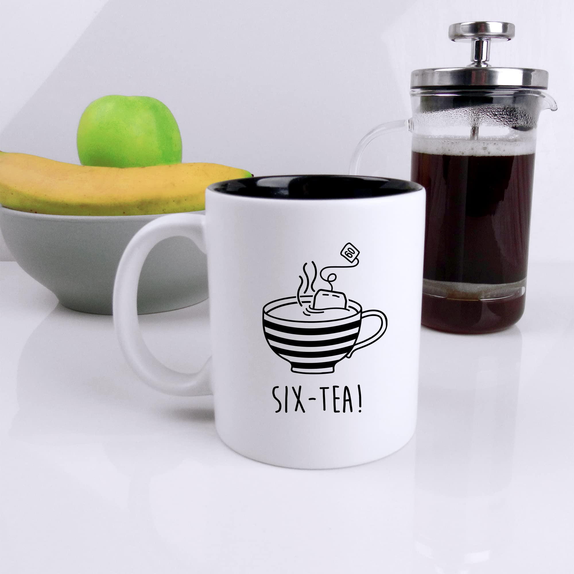 eBuyGB Engraved Black Reveal Coffee Mug -SIX-Tea Design - 350ml Tea Cup, 60th Milestone Birthday Gifts for Men, Him - Sixtieth Gift for Friend, Grandad, Dad, Husband