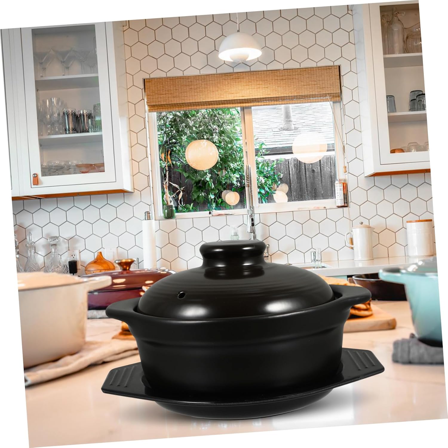 NUOBESTY Ceramic Casserole Stew Pot with Vent and Dual Handles Soup Pot for Rice Cooking Kitchen Cookware for Healthy Meals