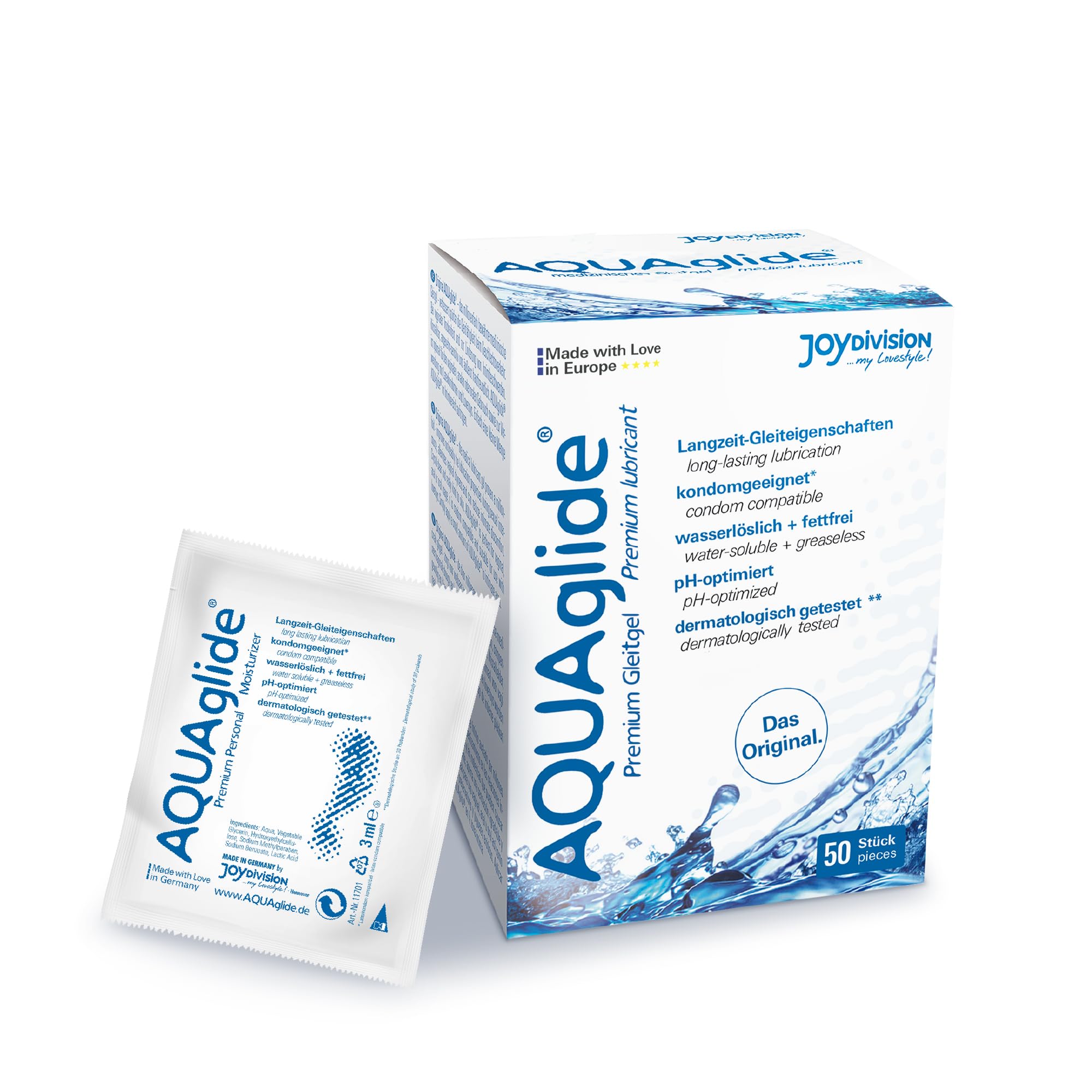 Joydivision Clear Original Aquaglide 50X3ml Lubricant Gel Natural, Crystal- & Vegan Lubricant, Ph-Optimized And Compatible With Latex Condoms