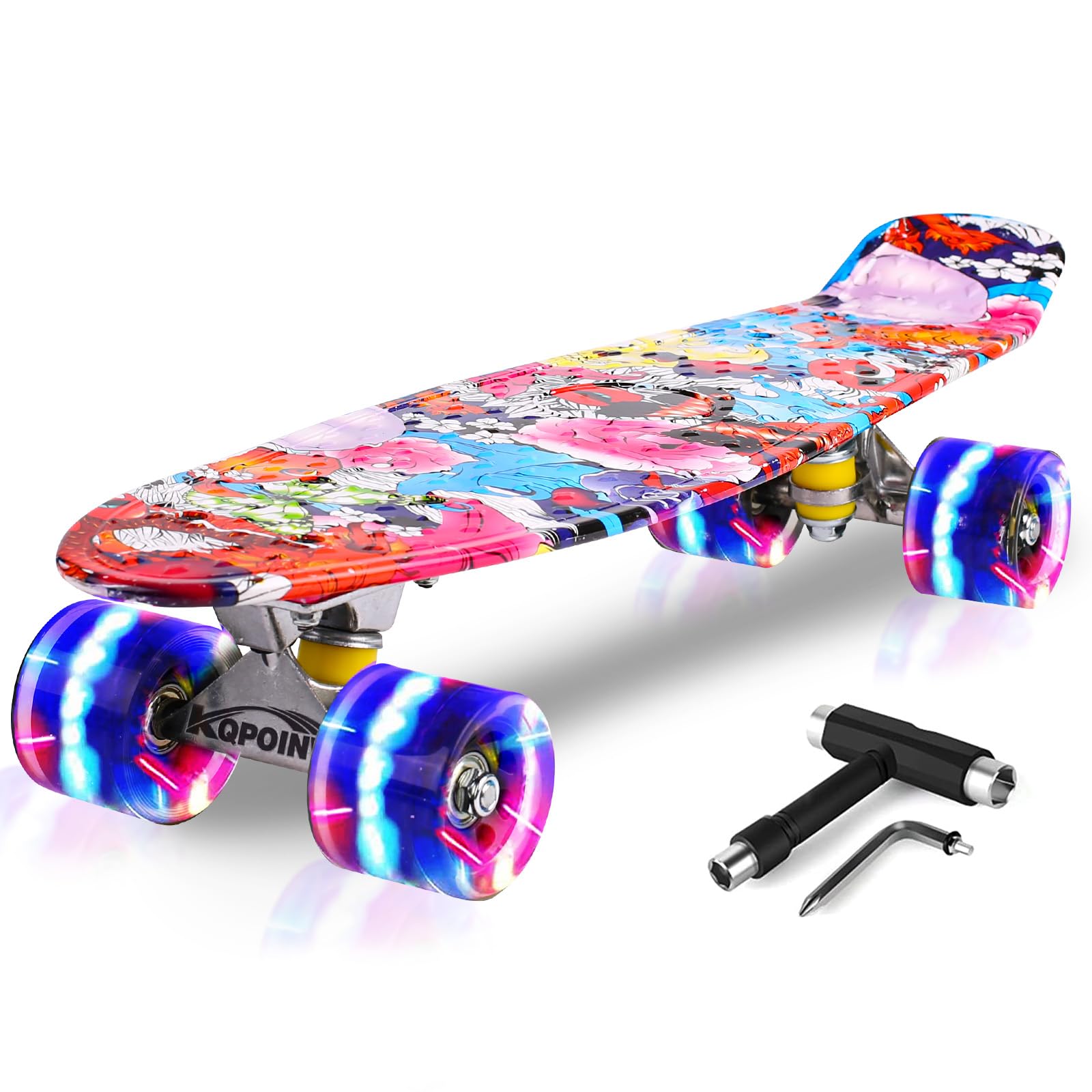 Skateboards, 22" Complete Skateboard, Mini Cruiser Skateboard for Kids Boys Girls Teens Beginners with Colorful Flashing Wheels Skate Tool, Kids Children's Day Gift