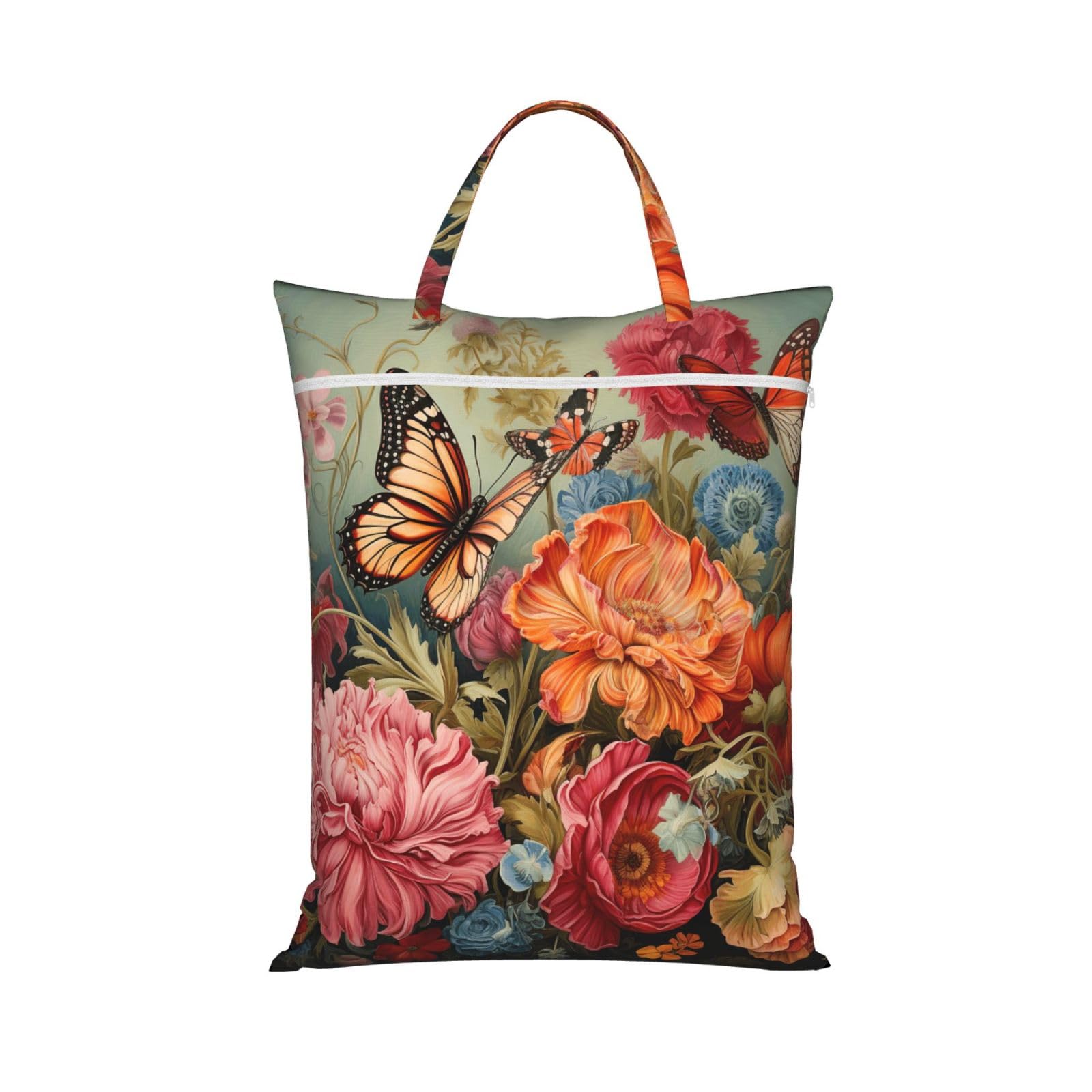 Pphgut 1 Pc Flowers And Butterfly Print Travel Laundry Bag Portable Dirt Clothes Bags Daily Hiking Camping Vacation