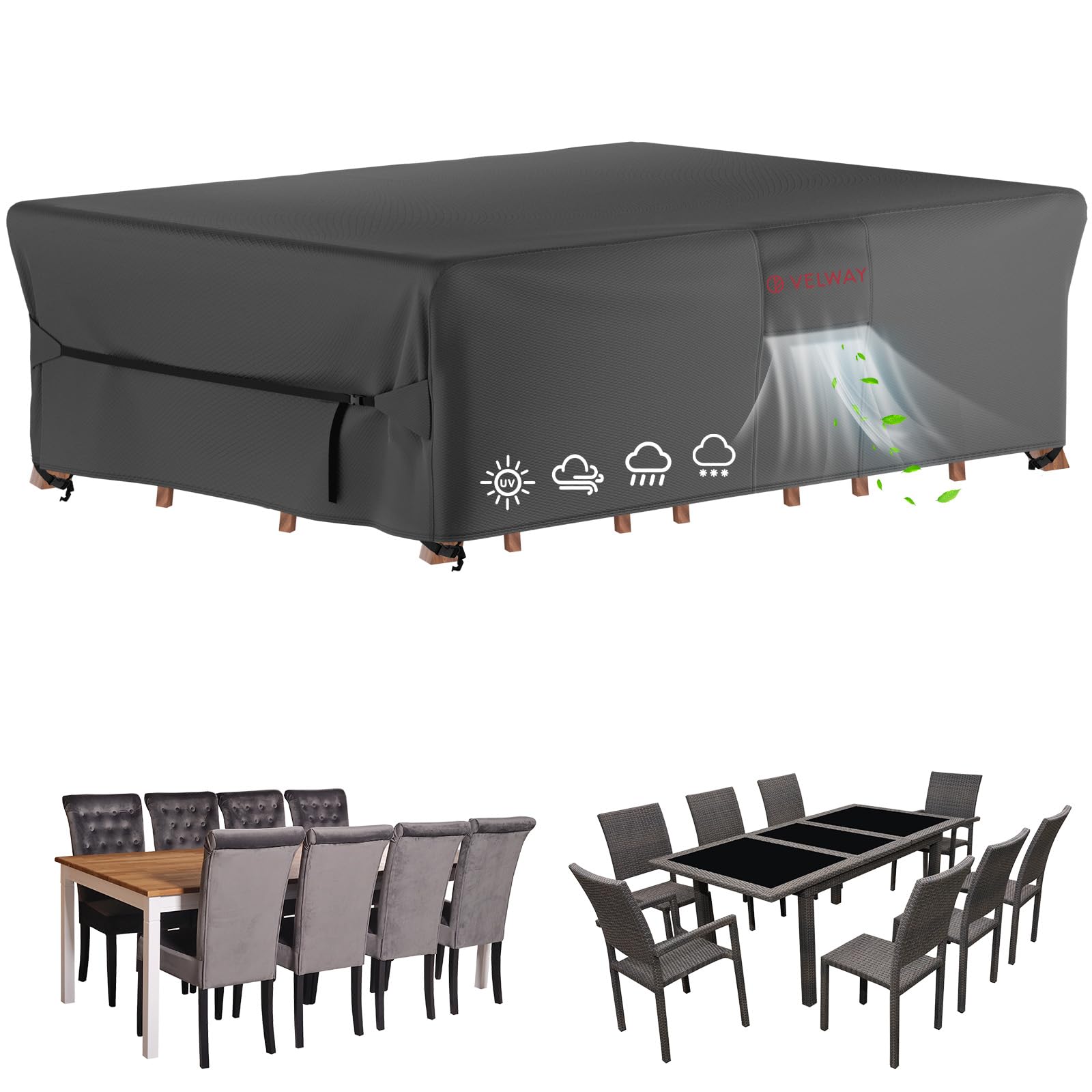 Velway Patio Furniture Cover Waterproof - Heavy-Duty 500D Upgraded Tear-resistant Outdoor Furniture Sofa Set Cover with Windproof Buckles&Large Air Vent Anti-UV Rectangle Furniture Covers 95"x64"x28"-image-43