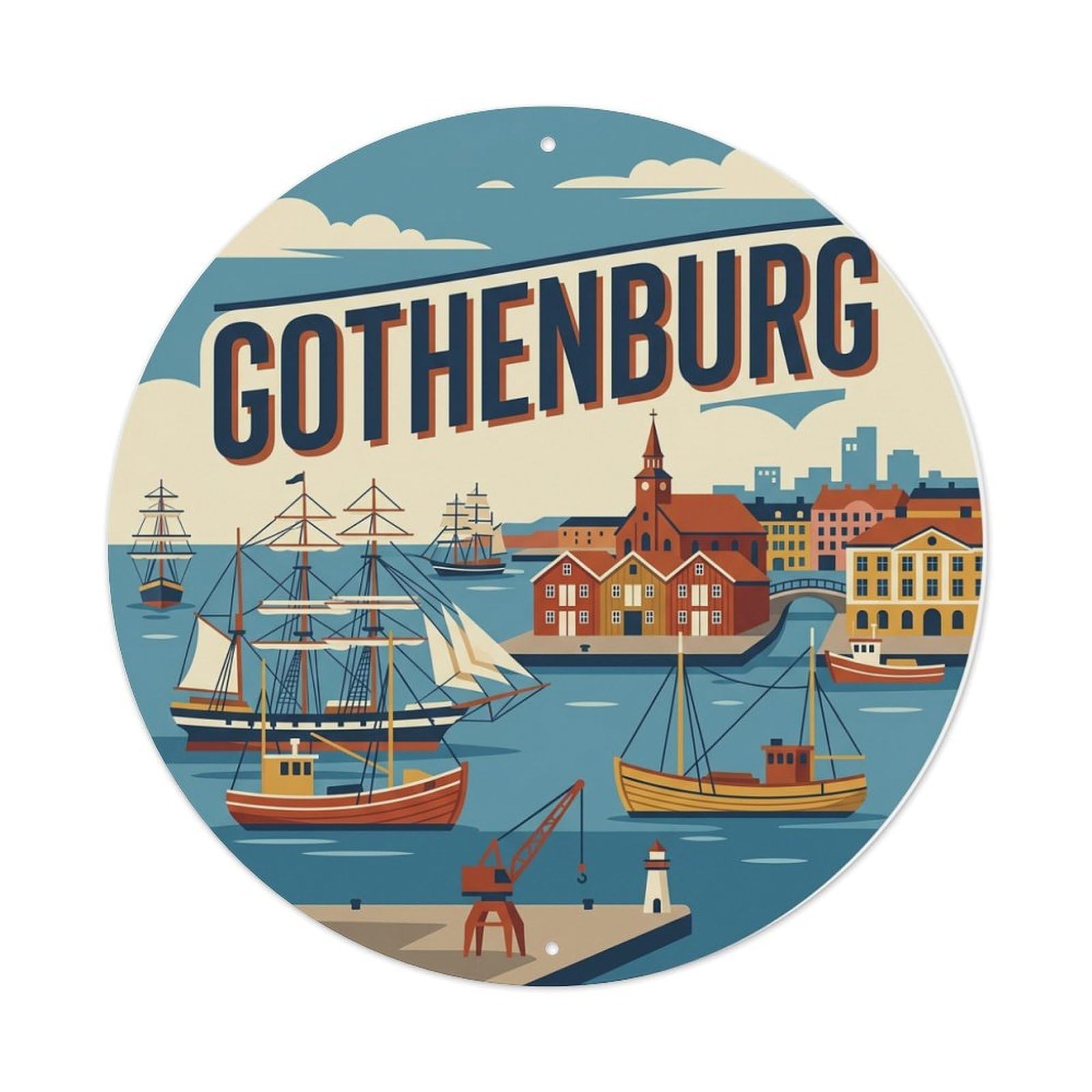Vintage Travel Gothenburg Sweden Harbor Metal Tin Sign