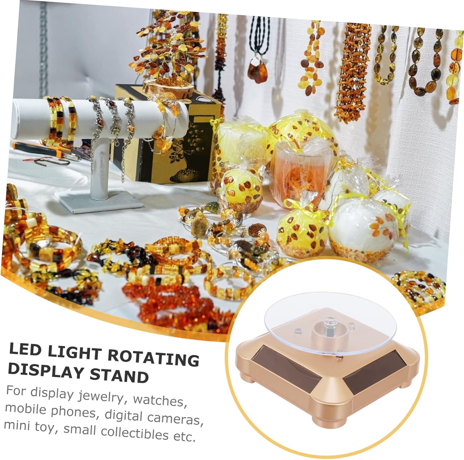 BESTYASH Mini Turntable Display Stand Solar Power Rotating Jewelry Showcase Plastic Low Consumption Shop Home Decor image 4