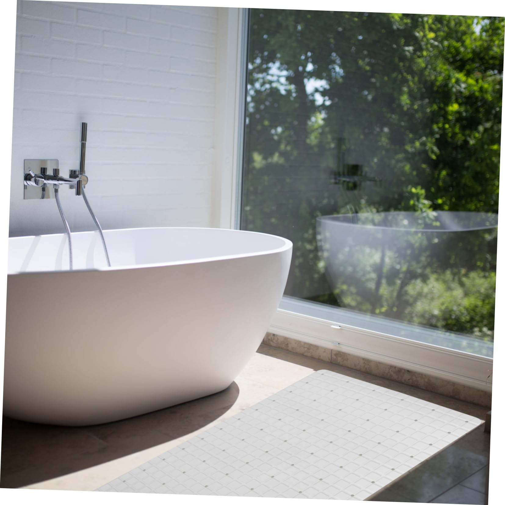 LABRIMP Alfombra de Baño Antideslizante Ventosas, PVC Blanco, Cómoda y Suave para Baño y Cocina, Adecuado para Bañera y Ducha