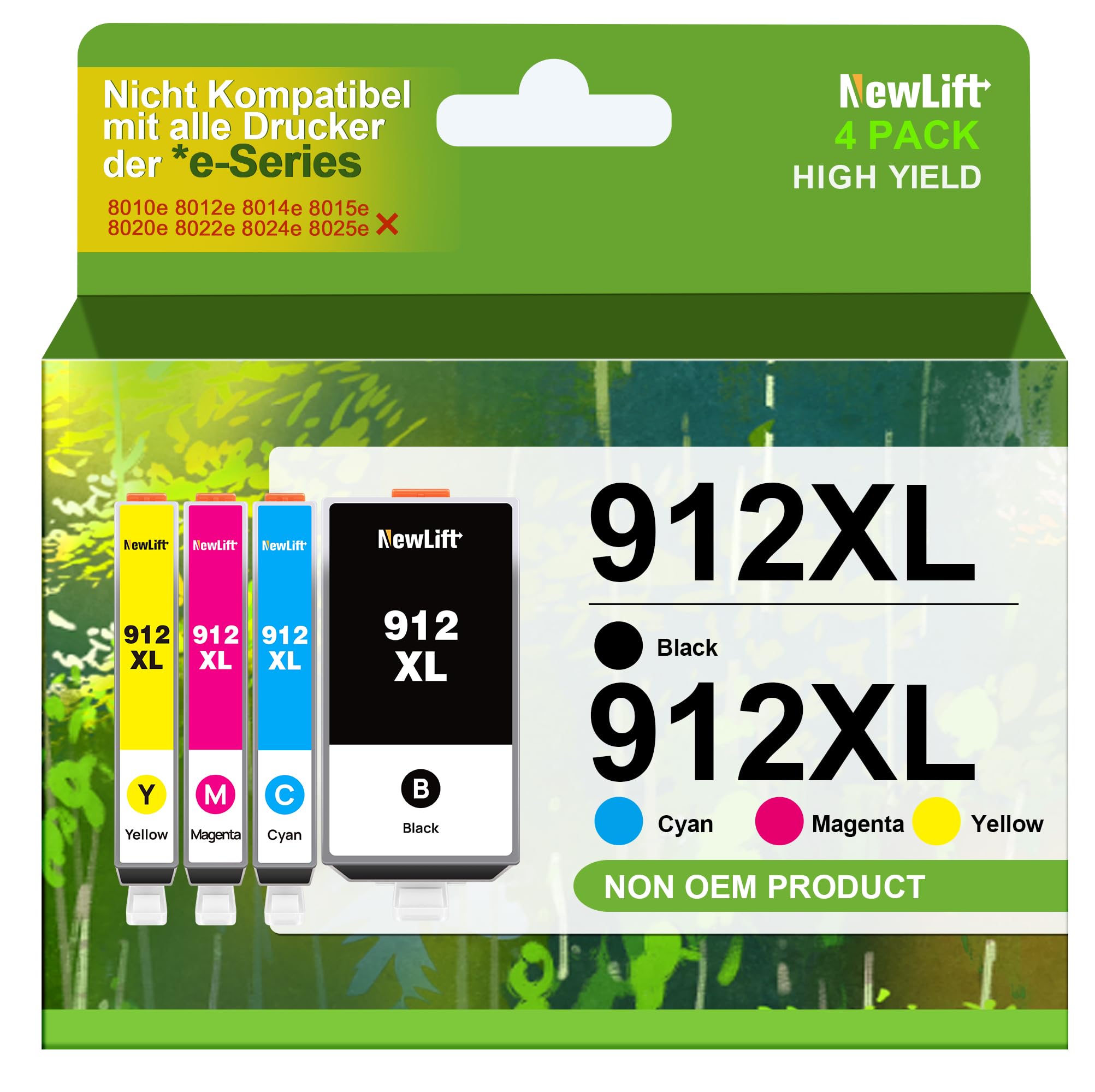 NewLift 912XL 912 Druckerpatronen Kompatibel für HP 912 Druckerpatronen Kompatibel für HP Officejet Pro 8022 Patronen,Officejet Pro 8020 8012 8010(Schwarz Cyan Magenta Gelb,4er-Pack)