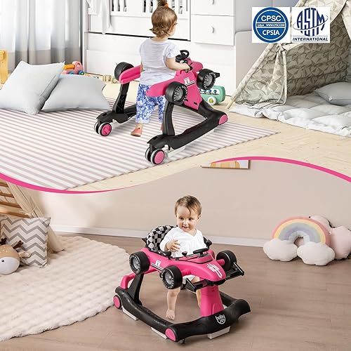 Miniatura 53 de BABY JOY Andador de bebé 4 en 1, caminador de actividad plegable con altura y velocidad ajustables, música, luces, antivuelco, andador de empuje