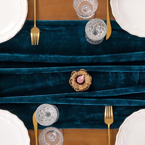 Miniatura 5 de Socomi Camino de mesa de terciopelo pavo real, 29 x 120 pulgadas, 10 pies, lujoso mantel de Navidad de algodón grueso, camino de boda para despedida