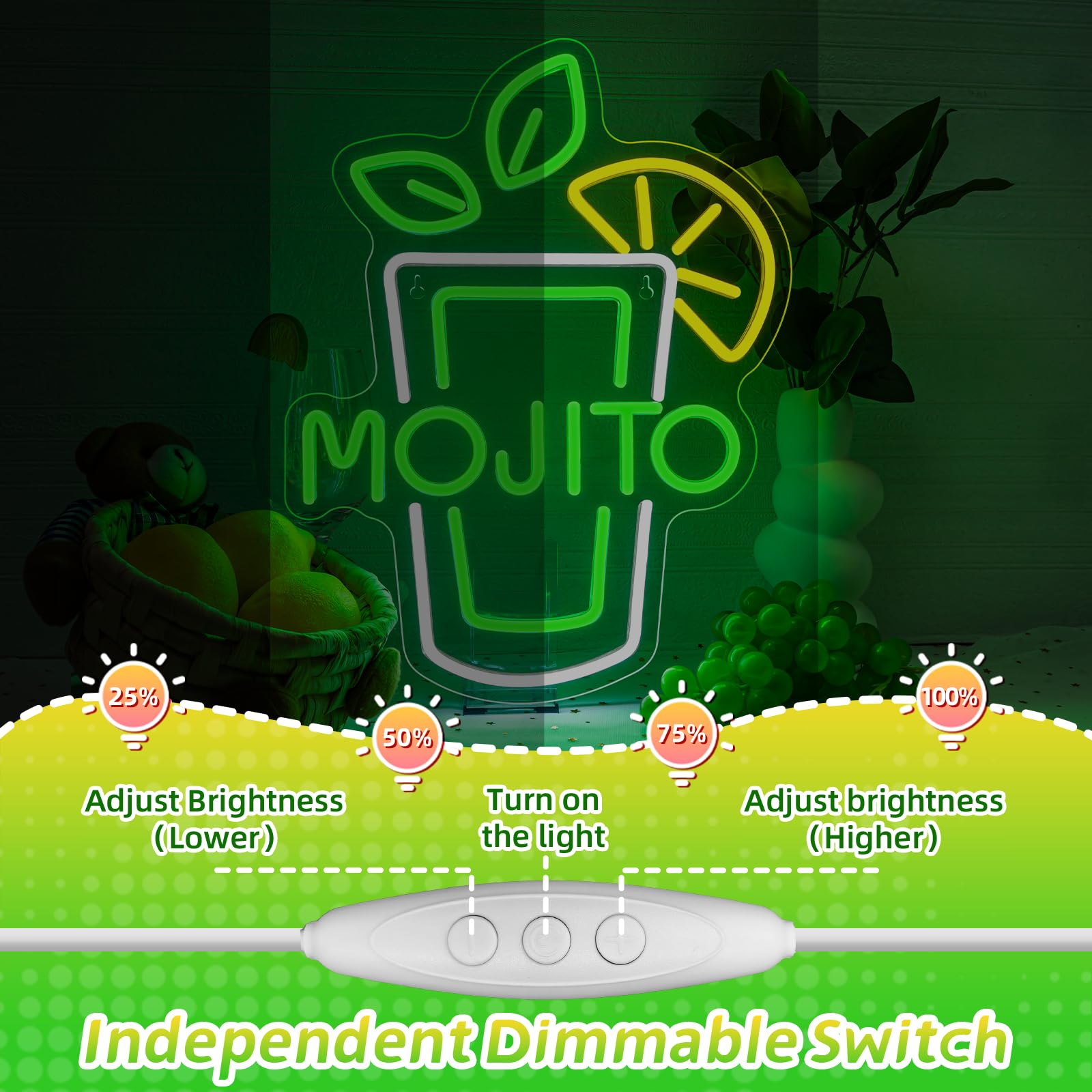 Segni al neon Verde Mojito Birra Bar Home Art USB Led Luci al neon Segno per Camera da letto Ufficio Hotel Pub Caffè Sala Ricreativa Wall Artwork Decor Luce notturna