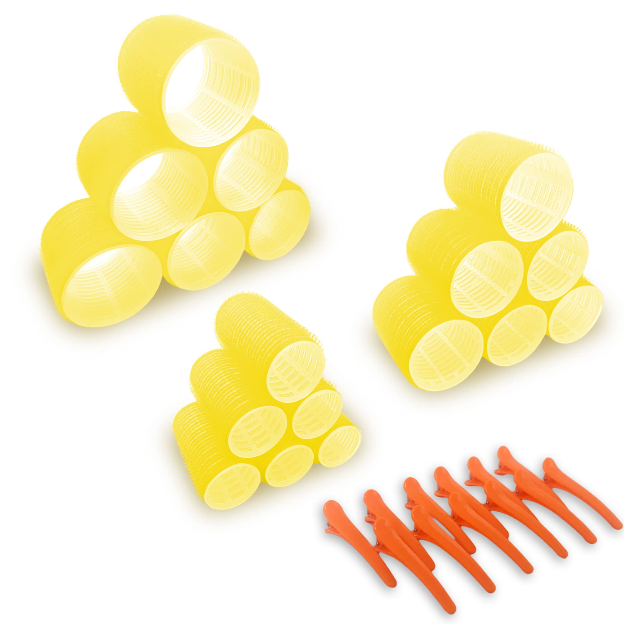 Large Hair Rollers with Clips - Self Grip Jumbo/Big Curlers Rollers for Hair Volume, 18 Pack, 3 Sizes (6 Pcs Each) with 12 Hair Roller Clips