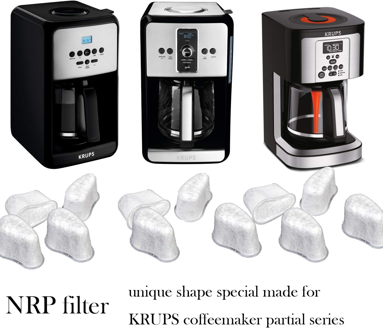 NRP 12-pack Activated Charcoal Filter Compatible for KRUPS Coffeemaker Savoy, ET351,EC324 and More | Coffee Cartridges part# F4720057 duo filter without holder