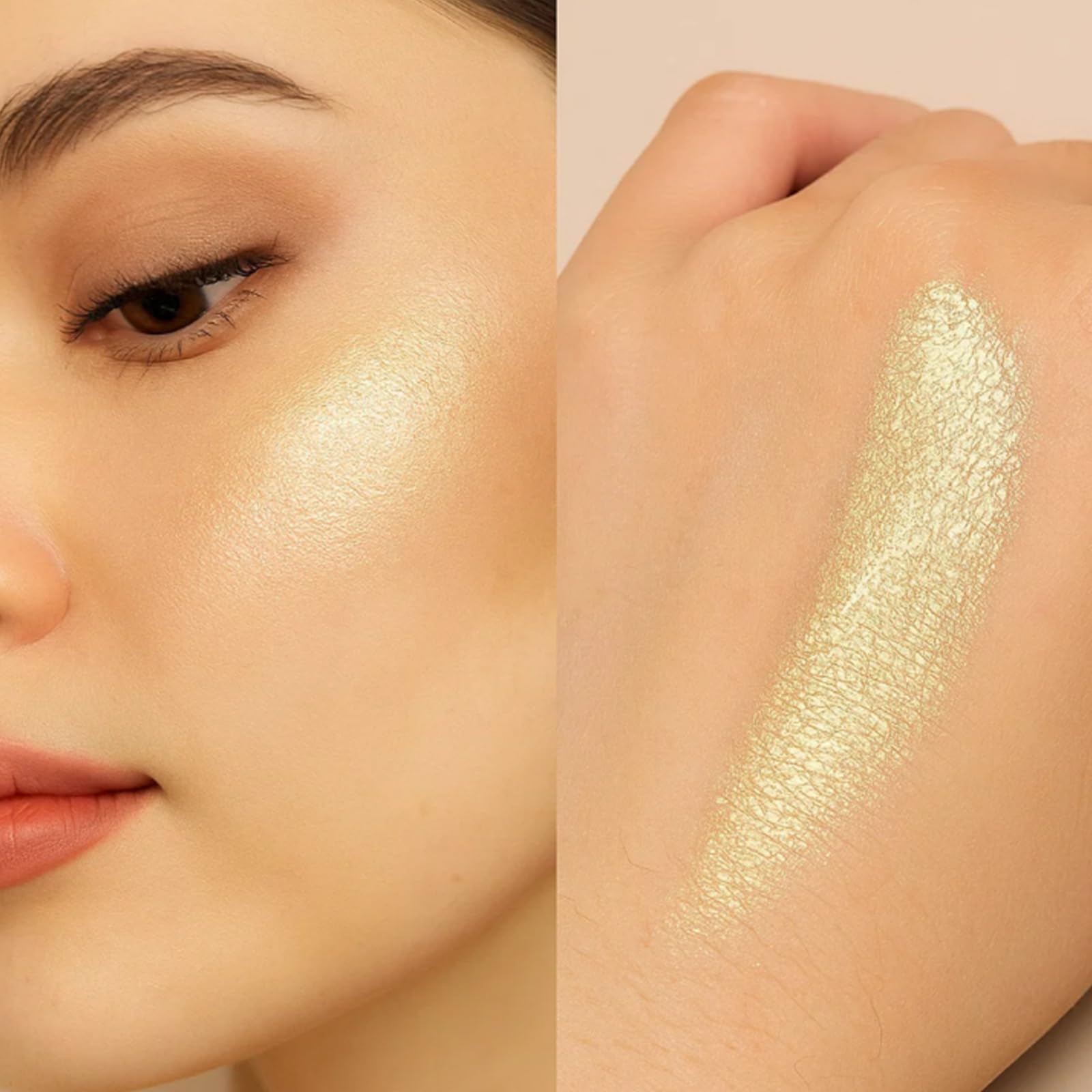 Champagne Gold Highlighter Palette With Brush For Face, Smooth Shimmer Powder for Contouring Highlighting Cheekbones - Image 4