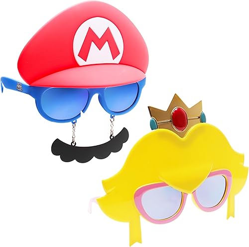Miniatura 66 de Sun-Staches Gafas de sol oficiales de Super Mario Mario Luigi Peach Bowser Yoshi Wario o Waluigi accesorio de disfraz Se adapta a la mayoría