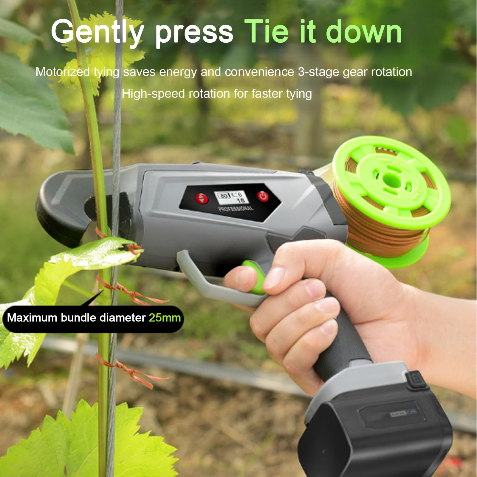 Máquina eléctrica para atar plantas, herramienta de cinta de jardinería para verduras, uvas, tomates, pepinos, pimientos y flores, pistola automática de amarre de plantas para soporte de jardín
