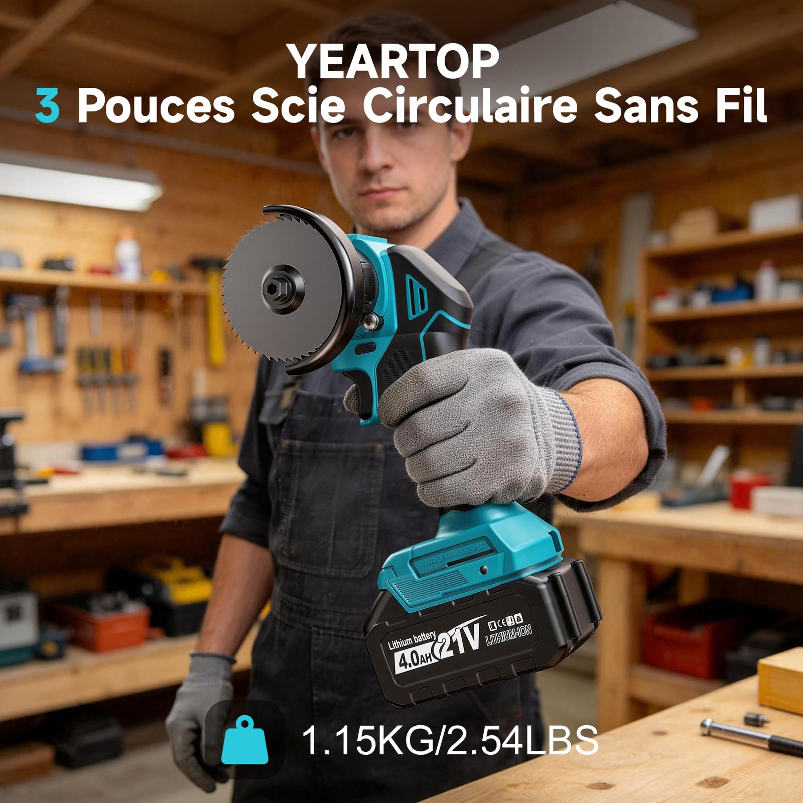 YEARTOP Ø 76mm Mini Scie Circulaire Sans Fil avec 2x 4000mAh Batteries