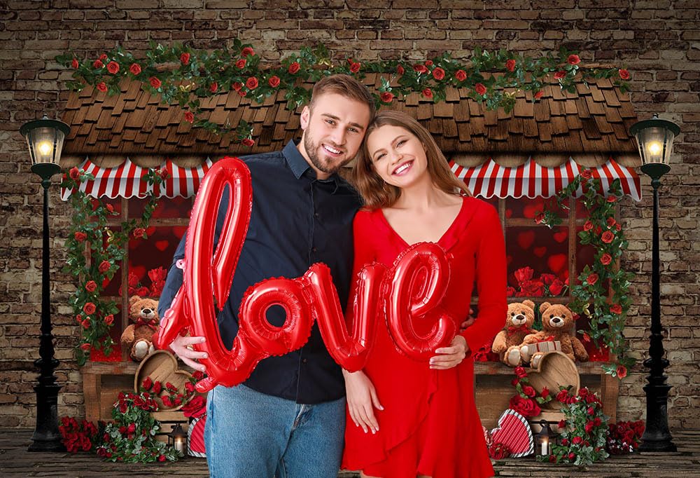 Avezano Valentine's Day Photography Backdrop - 7x5ft Red Rose & Balloon Design For Photo Booth, Parties, Weddings