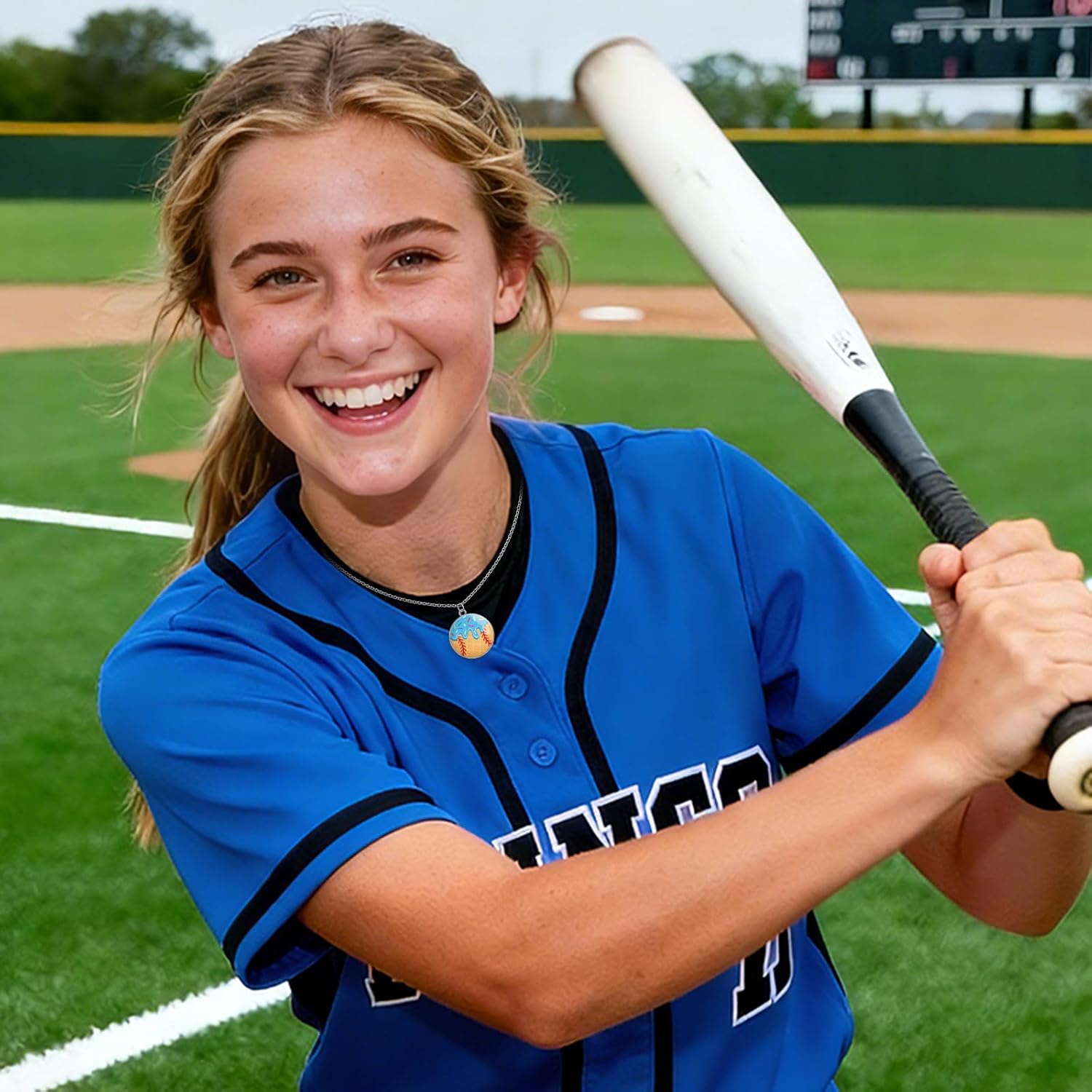 Alloy Drip Oil Ice Cream Baseball Pendant Necklace, Blue Adjustable Game Day Ice Cream Chain, Sports Necklace for Men Women Baseball Team Player Fan Sports Day Birthday Party Christmas Gift - Image 4