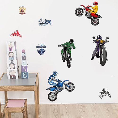 Miniatura 4 de Calcomanías de pared de motocross calcomanías desmontables de pared de motocicleta para decoración de sala de estar dormitorio