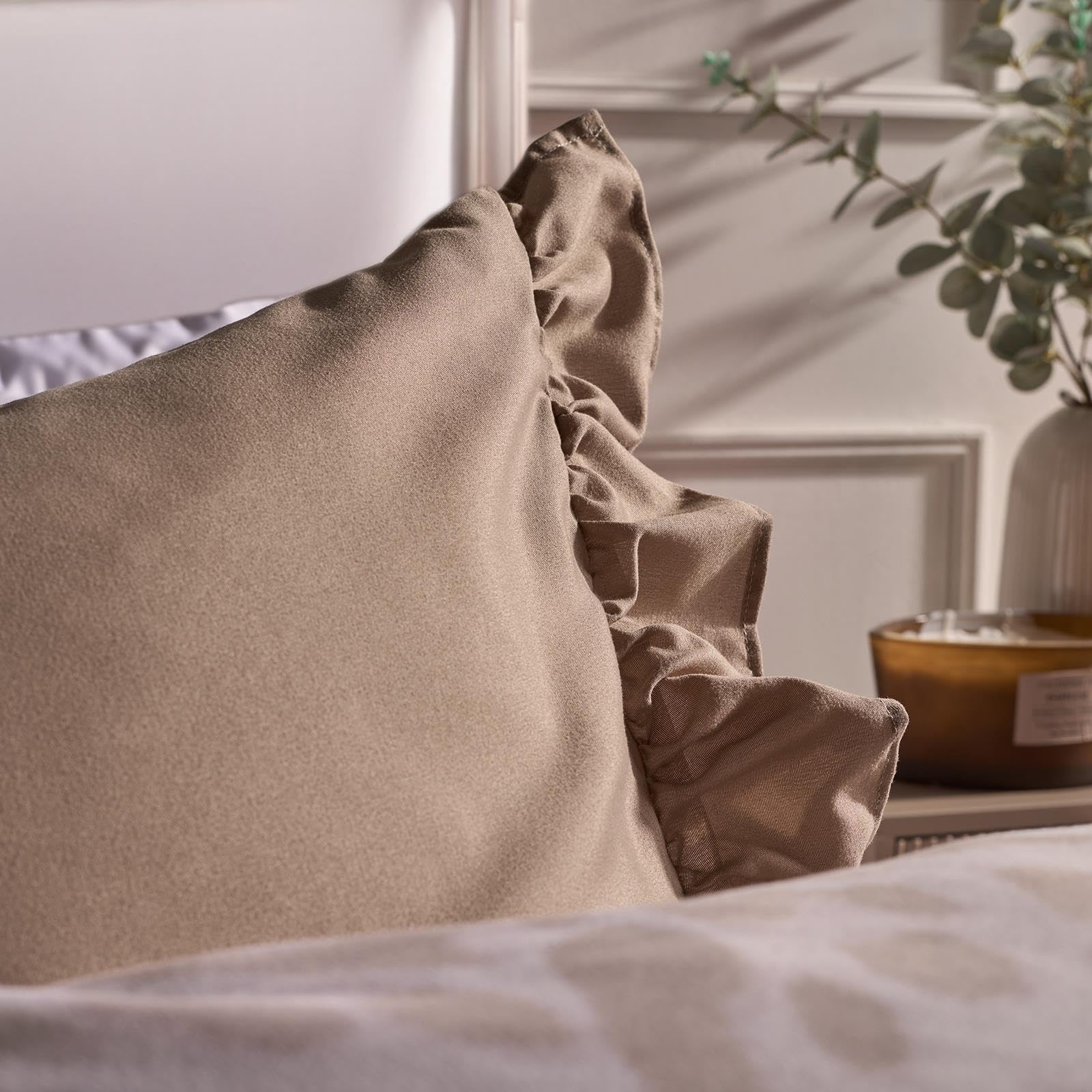 OHS Bedding Pillow Cases 2 Pack, Soft Microfibre Pillowcases with Frill Edge Comfy Hotel Quality Wrinkle & Fade Resistant Bed Pillow Cases with Envelope Closure, Natural - 50 x 75cm