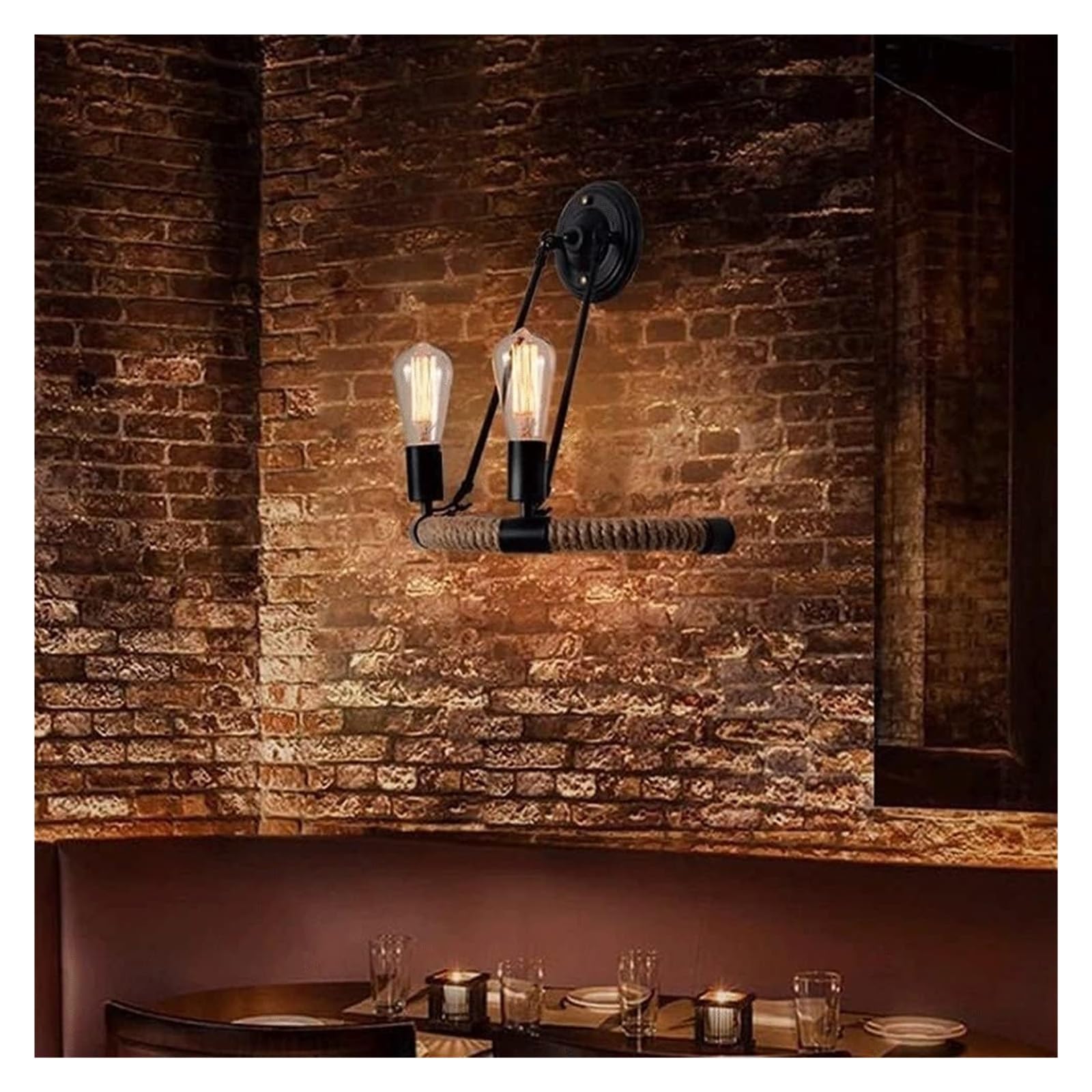 Lámpara De Pared Retro De Cuerda De Cáñamo, Aplique De Pared Industrial De Metal Retro para Bar, Luminaria De Doble Cabezal De 2 Luces E27, Iluminación Colgante De Pared,