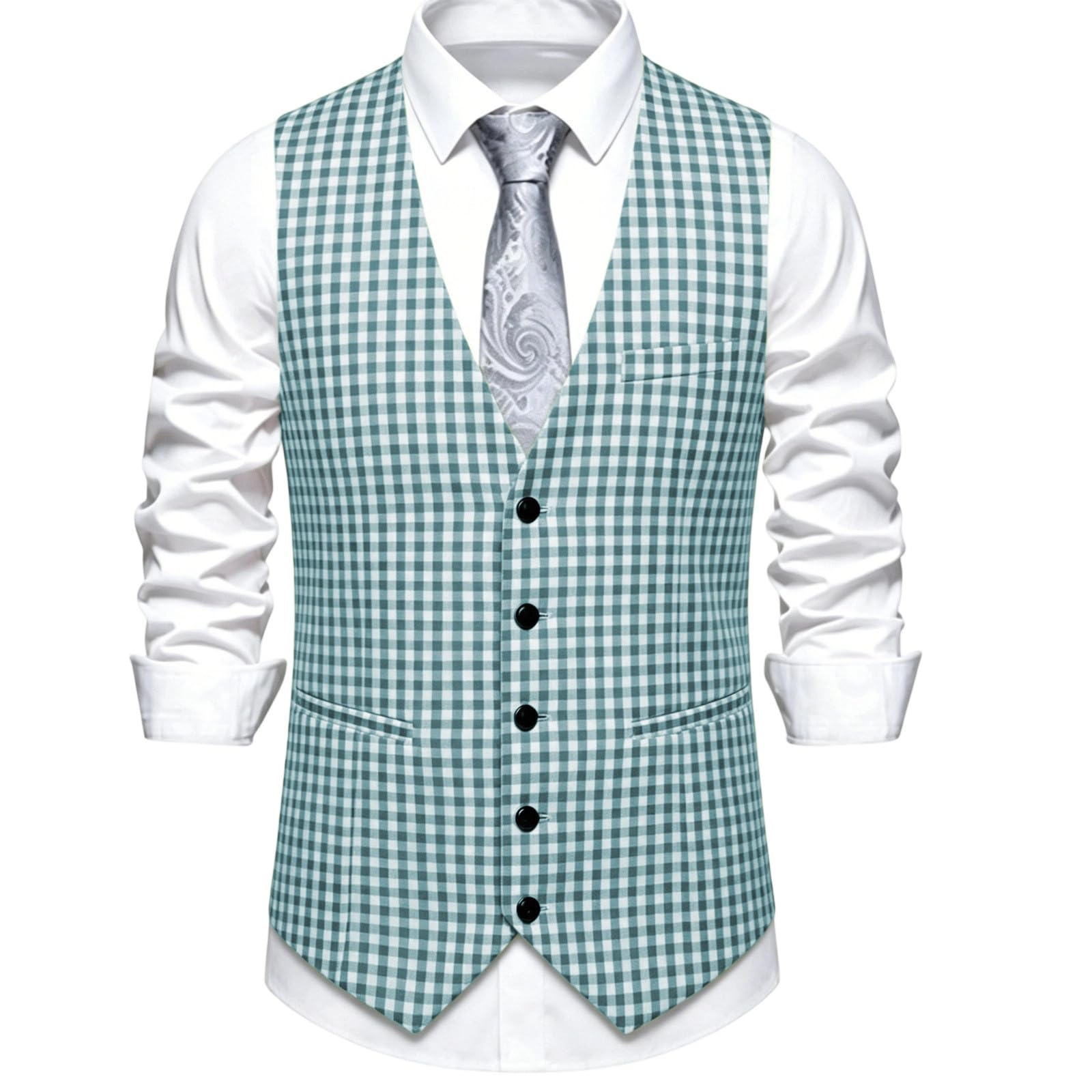 Gilet da uomo a quadretti, con scollo a V, per Oktoberfest | Tessuto twill leggero con classico motivo a quadri, versatile da abbinare con camicie, per Oktoberfest, matrimoni e feste