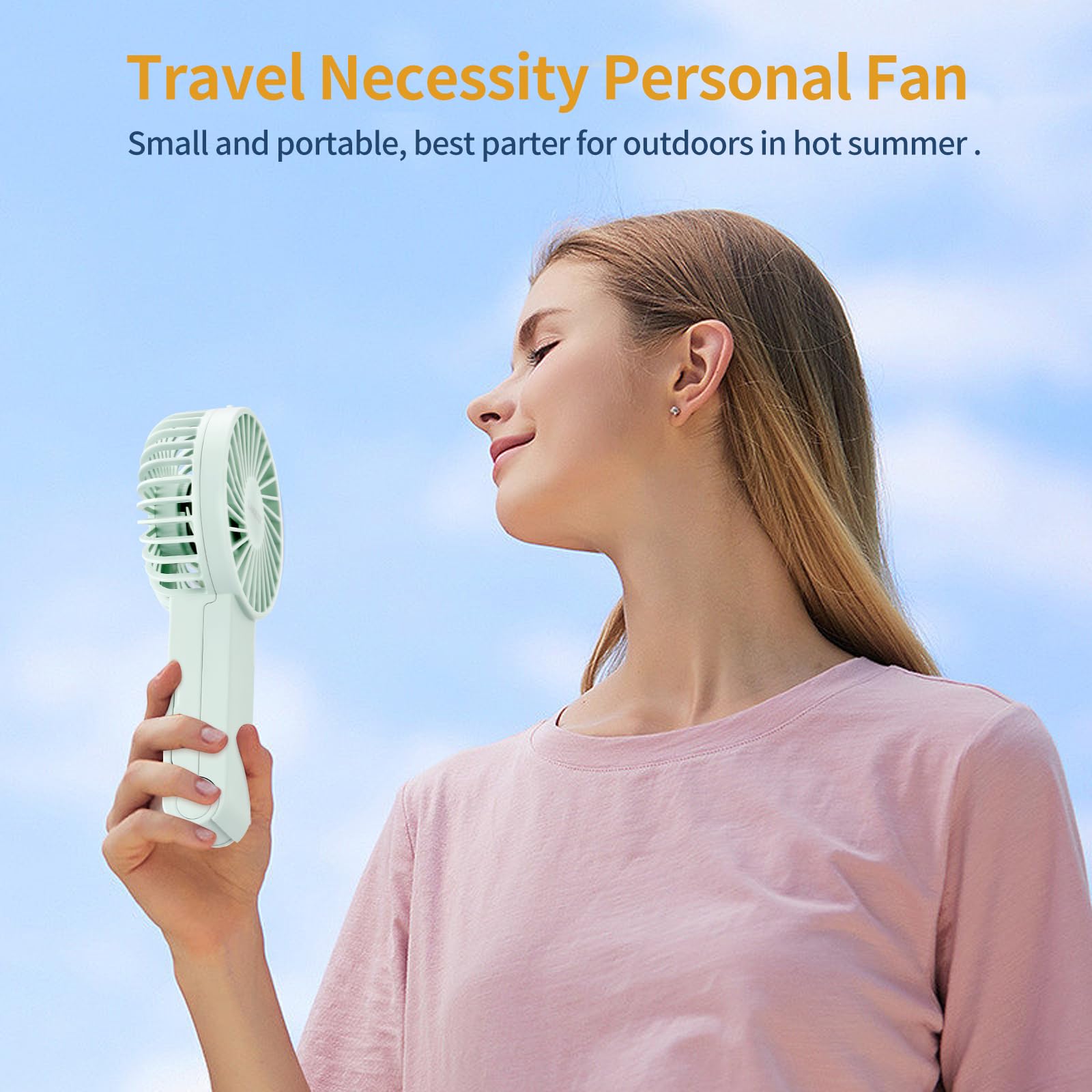 Ventilador de mano, ventilador portátil personal de 3 velocidades, ajustable, cordón extraíble, recargable por USB, funciona con pilas, ventilador de mesa de escritorio pequeño, ventilador de 6