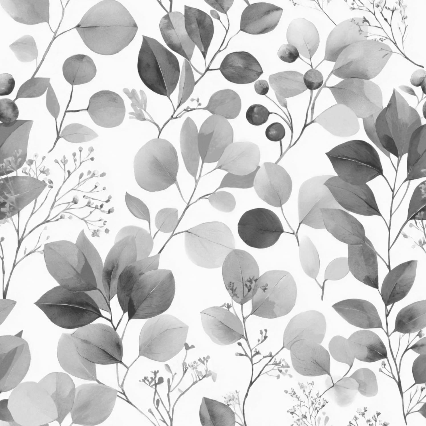 Peel and Stick Wallpaper Black/Grey/White Leaf Wallpaper Boho Floral Removable Contact Paper for Bedroom Kitchen and Cabinets Drawer Liner Decor 17.3"x 78.7"