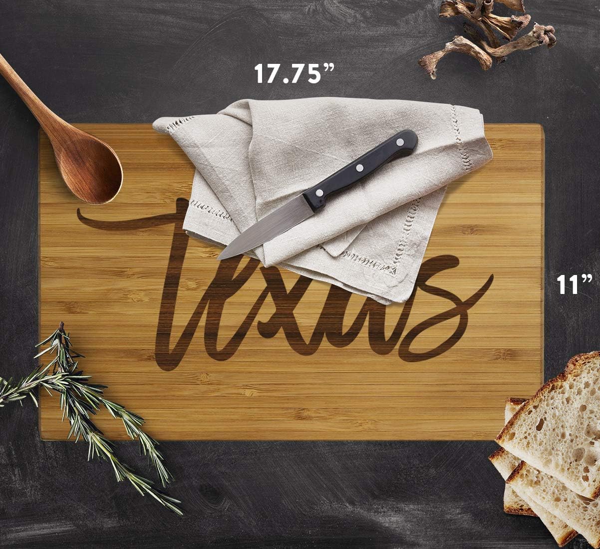 Andaz Press Texas State Bamboo Wood Cutting Board, 17.75 x 11-inch, Calligraphy, 1-Pack, Large Engraved Serving Chopping Board Christmas Birthday Moving Away College Graduation Chef Kitchen Ideas