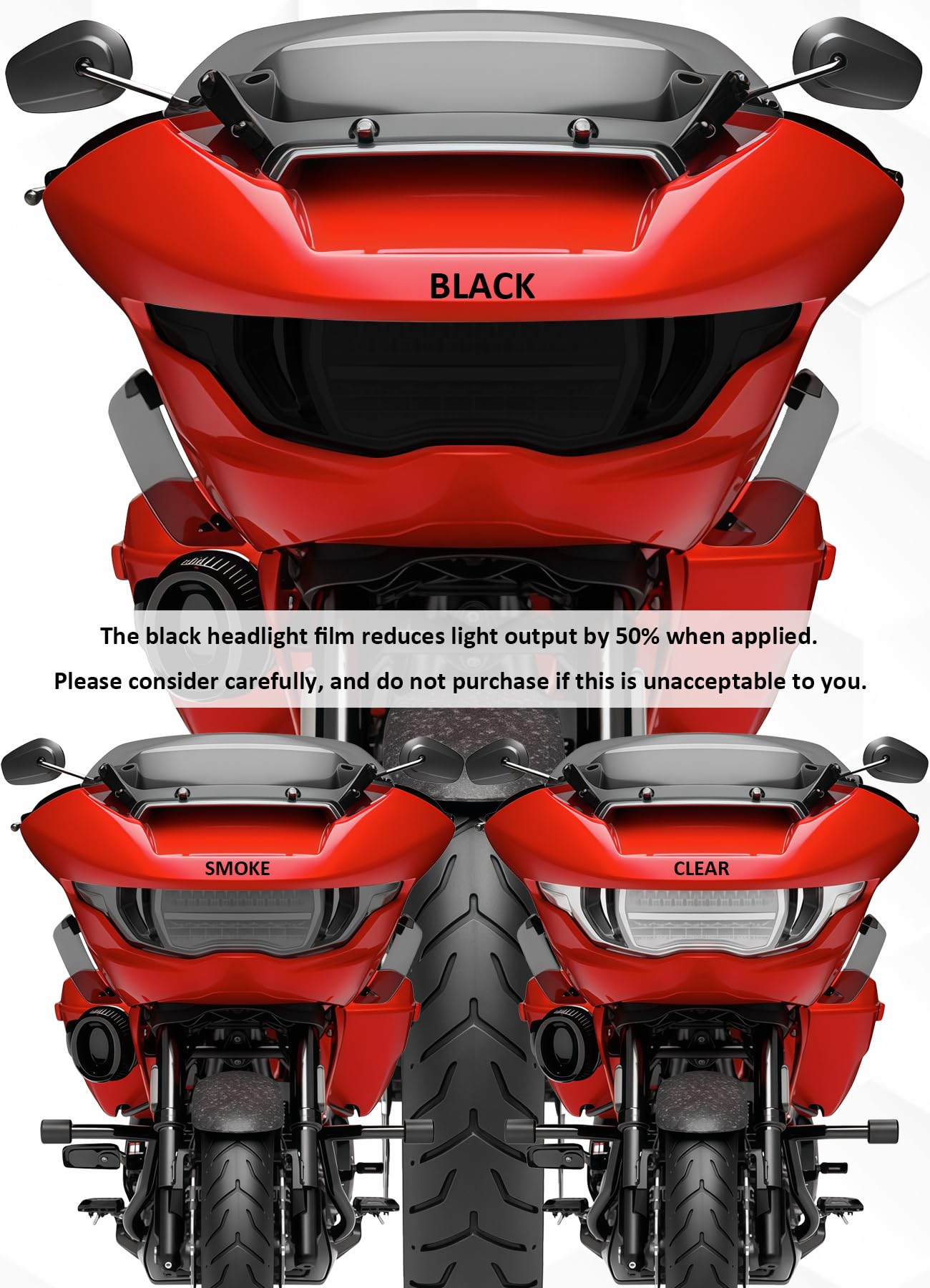 Condition photo showing New/Like New for headlight lens headlamp protection film headlight cover guard compatible with harley touring cvo road glide fltrxse 2023-up & road glide/st 2024-up (smoke)