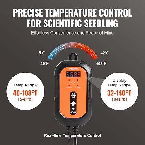 Miniatura 4 de VEVOR Paquete de 1 tapete térmico de plántulas de 10 x 20.75 pulgadas con termostato, certificado UL y MET, almohadilla impermeable para