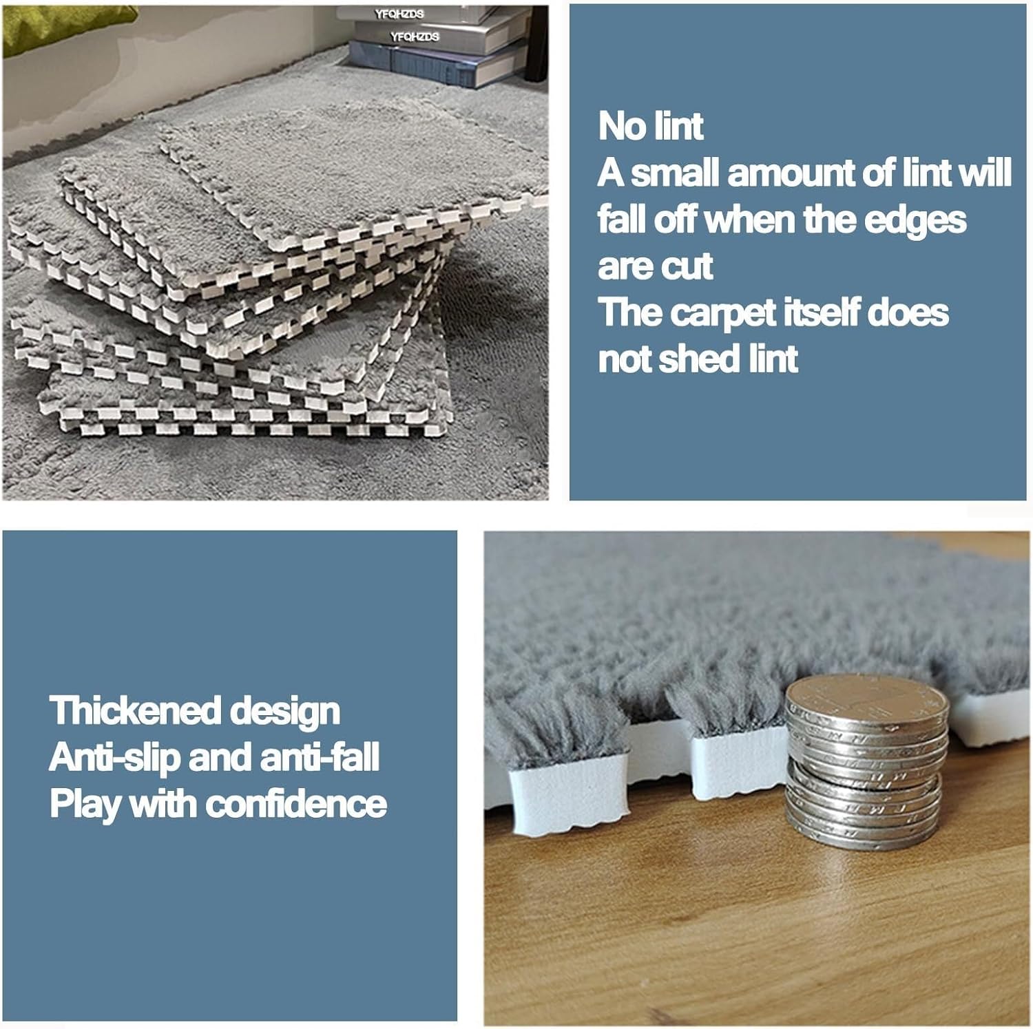 30pcs Plush Interlocking Foam Carpet Tiles, Squares Puzzle Floor Mat with Border Fluffy Anti Slip Eva Jigsaw Tiles for Bedroom Playroom(Light Pink+White)