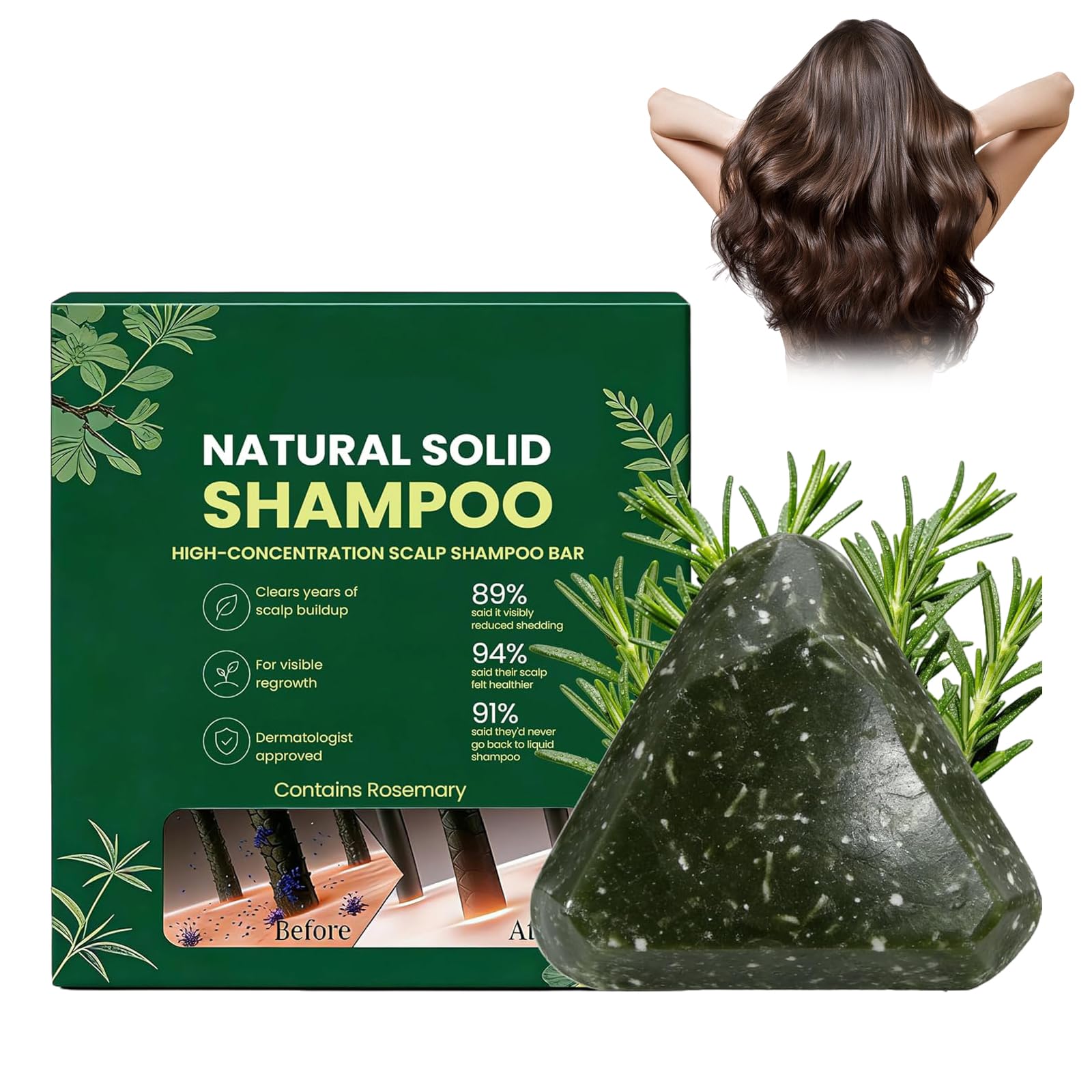Bio-Shampoo contre la chute des cheveux, renforcé à l'huile de romarin, shampooing solide, shampooing végétal solide, barre de régénération du cuir chevelu coréenne, shampooing solide anti-chute