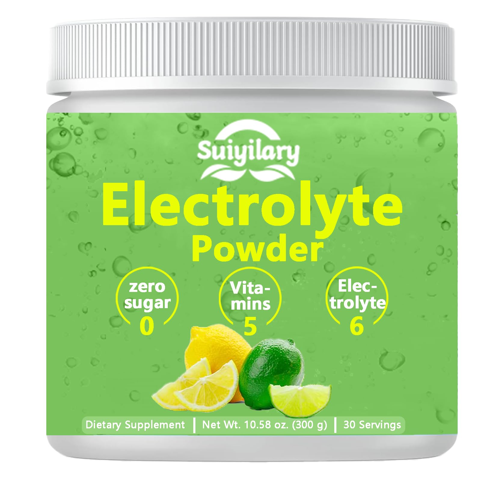 Bebida de electrolitos en polvo sin azúcar, 5 vitaminas y 6 electrolitos, apta para dieta cetogénica, con potasio y sal, sin azúcar, sabor limón (300 g)