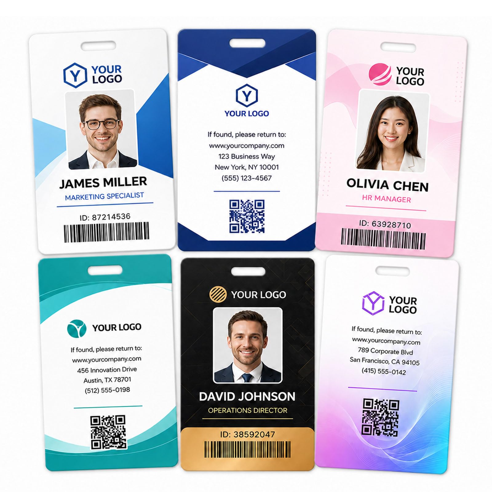 Custom Vertical ID Badge with Lanyard Personalized Photo Name Tag Customized PVC Employee ID Card Can Bulk Order Double Sided Waterproof Name Badge for Work School Event Volunteer