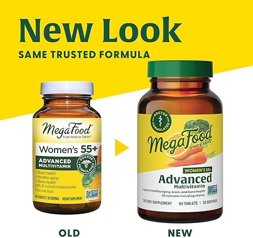 Miniatura 3 de MegaFood Multivitamínico de 55+ para mujer, multivitamínico con vitamina D, B12, biotina, zinc y colina, sin OMG, sin gluten, vegetariano y