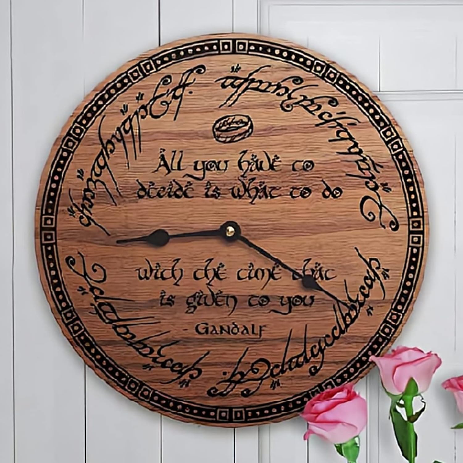 ArogGeld Lord of The Wall Clock Rings Tree Round Clocks Wall Decor 12 Inch Battery Operated Large Decorative Wall Clock Silent Round Wood Wall Clock Hanging Clocks for Bedroom Decor Living Room