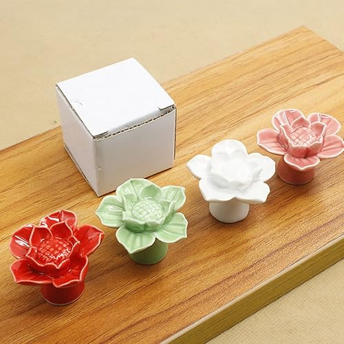 Miniatura 8 de Perillas y tiradores de cerámica para cajones de flores verdes para muebles de hogar, gabinete, aparador, armario, papelera, puerta, paquete de 6
